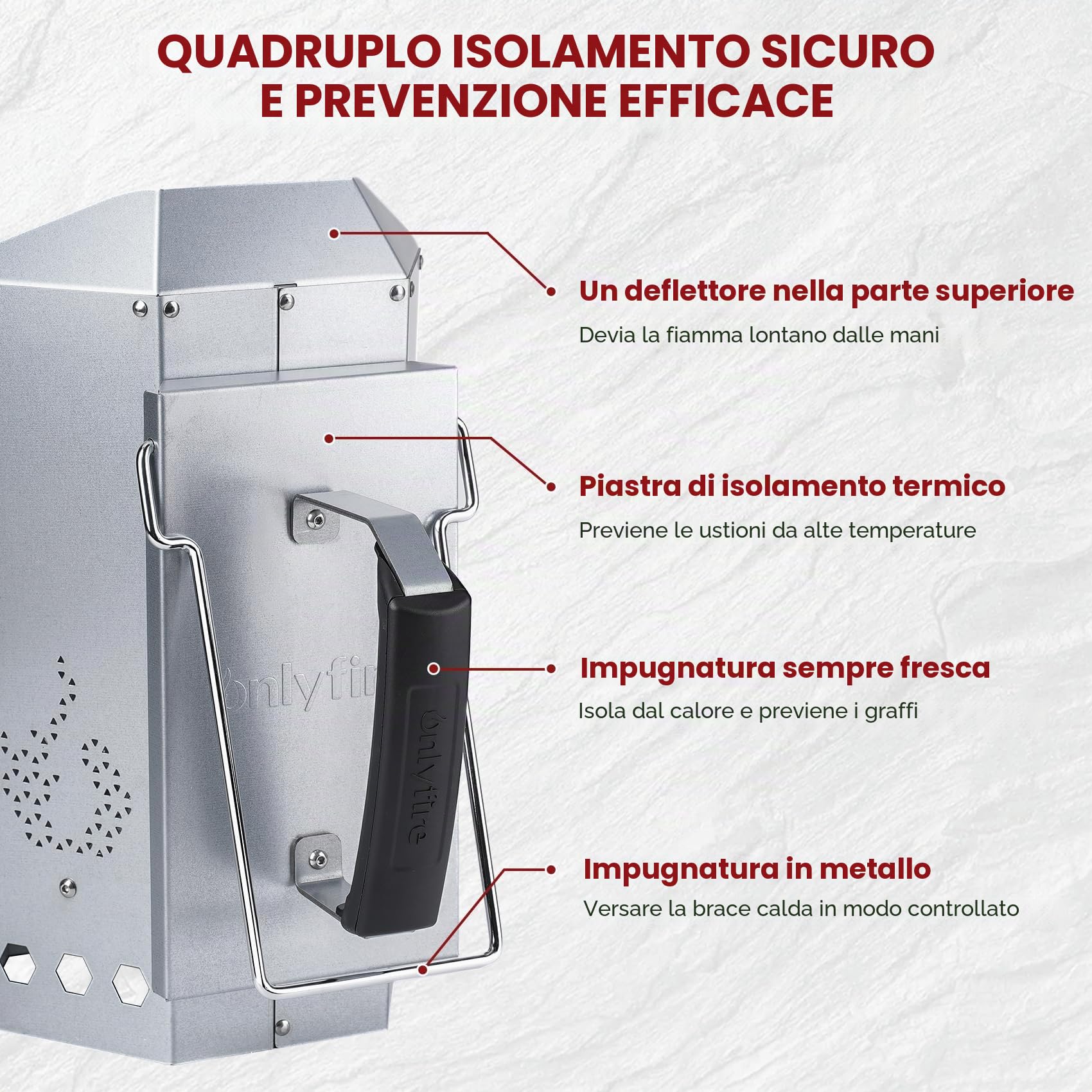 onlyfire Ciminiera Accenditore, Starter per Camini da Barbecue con Sicurezza Isolata Termicamente e Manici in Metallo, Accenditore Rapido per Barbecue e Griglie a Carbonella