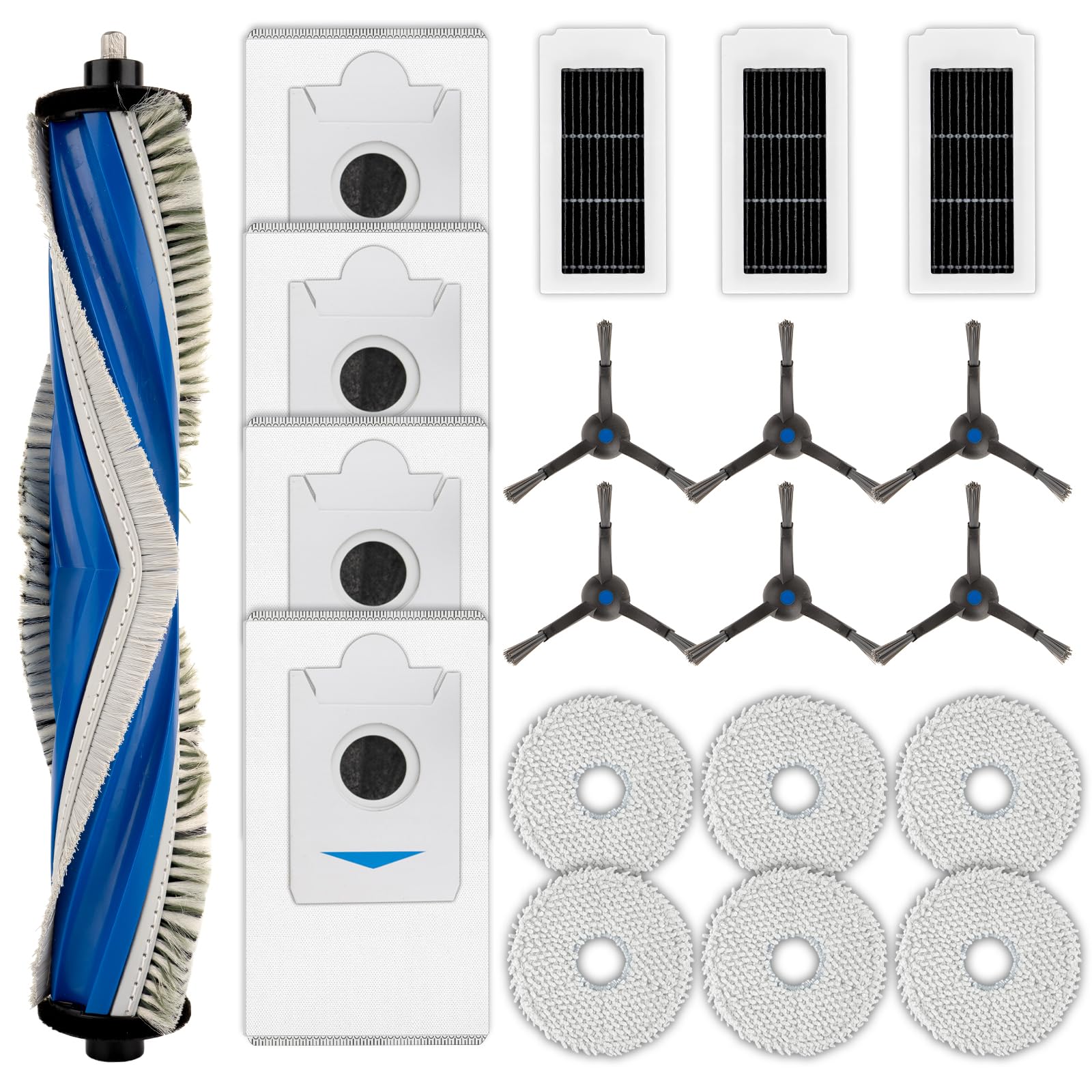 (20 Pack) X5 Omni Replacement Parts Compatible with ECOVACS DEEBOT X5 Omni/ X5 Pro Omni Robot Vacuum Cleaner, 1 Roller Brush, 6 Side Brushes, 4 Dust Bags, 3 HEPA Filters, 6 Mop Pads, Accessories Kit