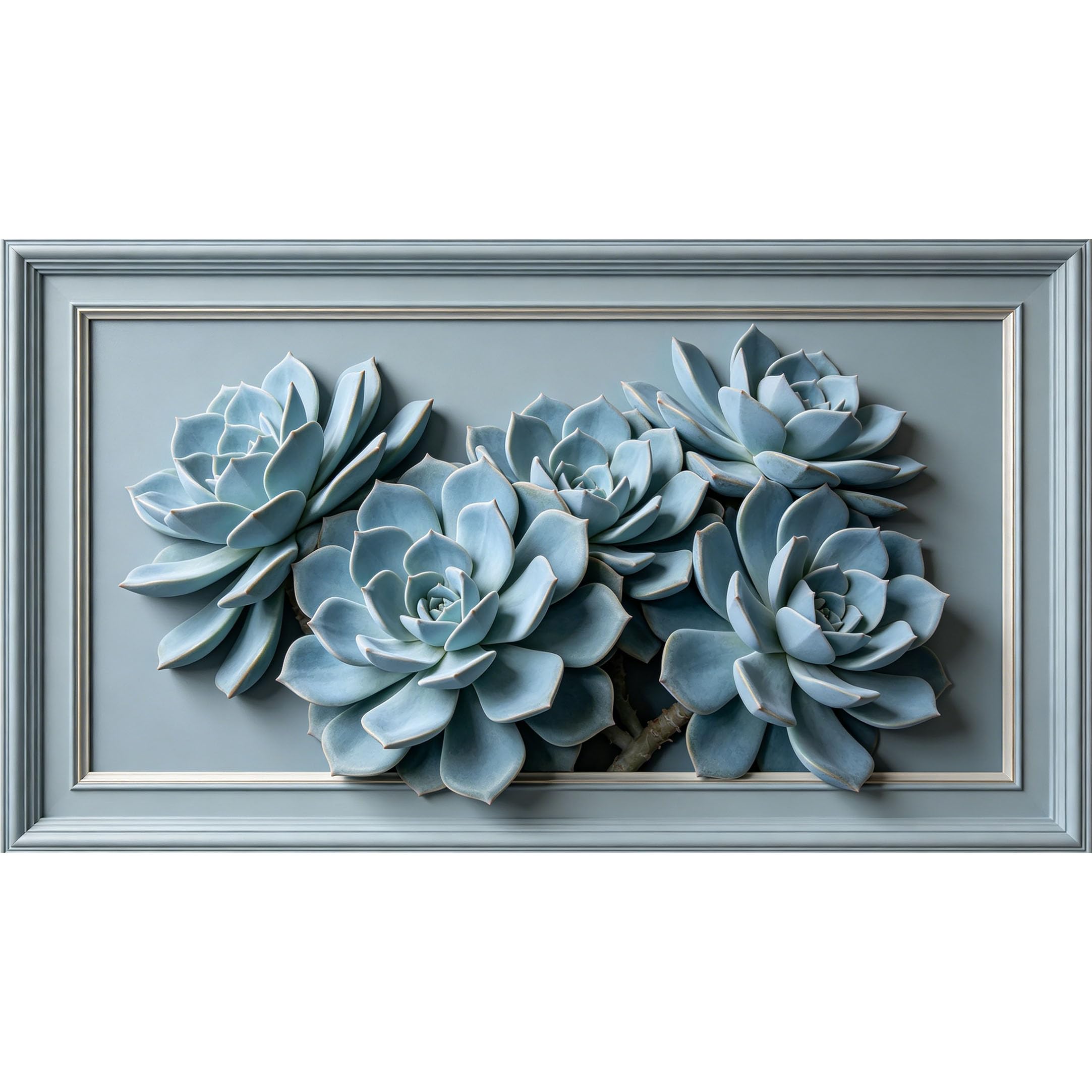 QZLITHOTIC 50x90cm3D Framed Wall Art， Botanical Succulent Bloom Self‑Adhesive Mural， Water‑Activated Peel & Stick Fabric Decor Wall Decal for Bedroom Living Room