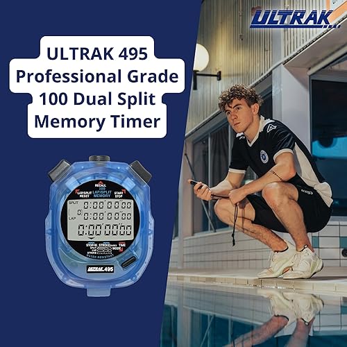 Miniatura 2 de ULTRAK 495 Cronómetro  Temporizador digital profesional azul de 100 vueltas, rastreador de intervalos de cuenta regresiva, reloj deportivo