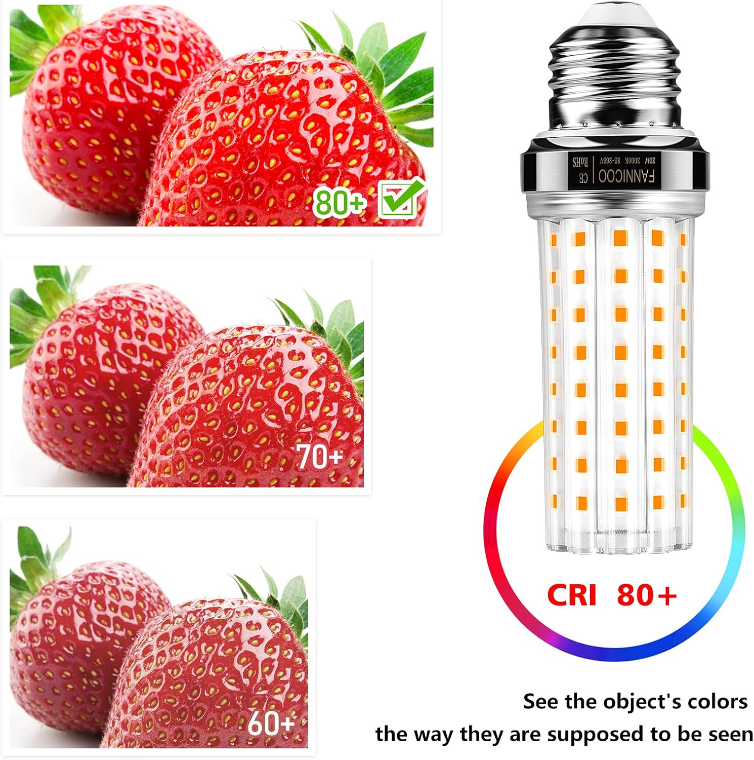 FanNicoo LED Corn Light Bulb 150W Equivalent 2000 Lumen 6500K Cool Daylight White 20W E26/E27 Base Non-dimmable Corn Lighting for Home Garage Warehouse Indoor LED Corn Bulbs Pack of 4