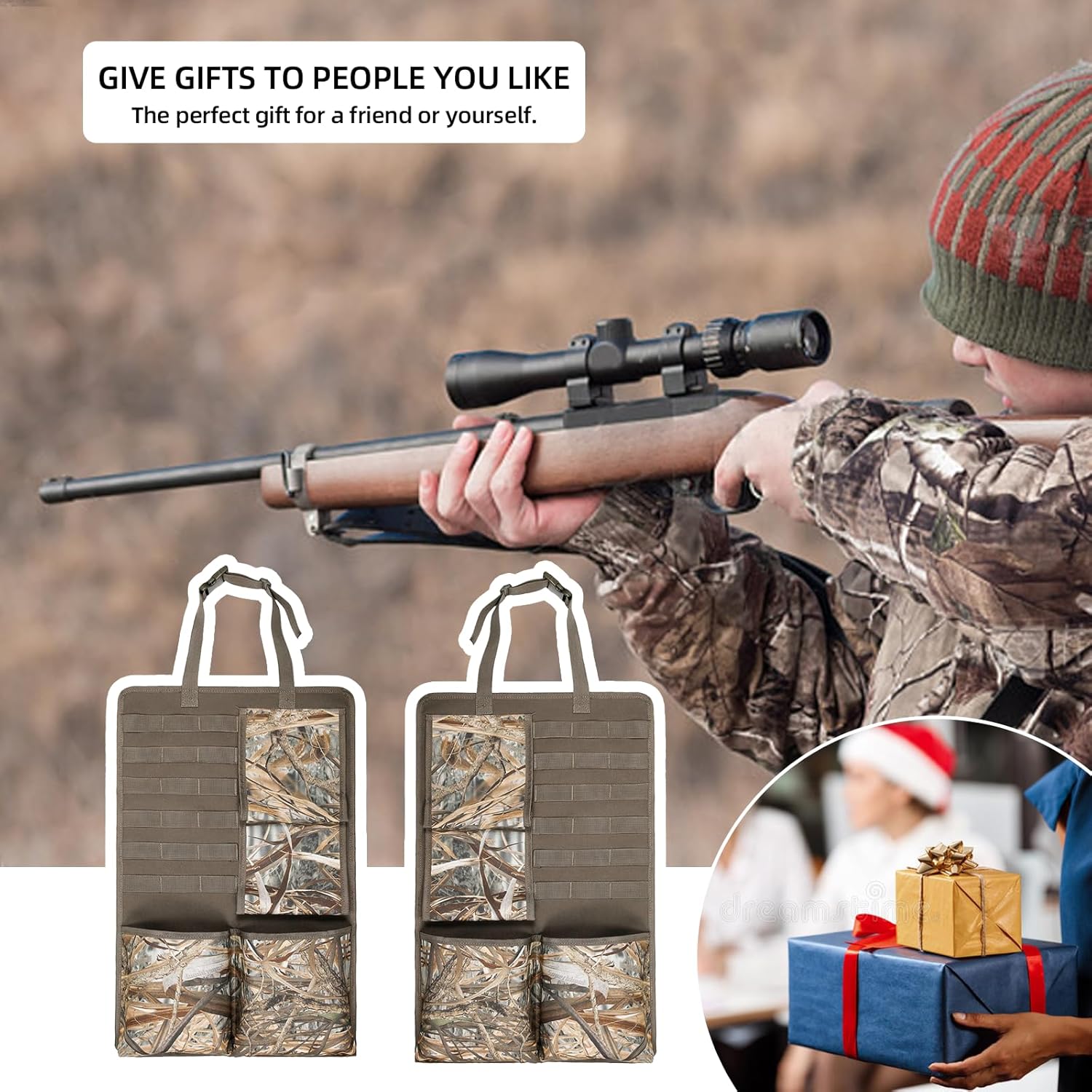 XIEEIX 2 Pack Seat Back Gun Rack for Truck,Gun Sling Bag,Molle Panel Truck Organizer,Camo Front Seat Gun Organizer Holder for Hunting Rifles/Shotguns