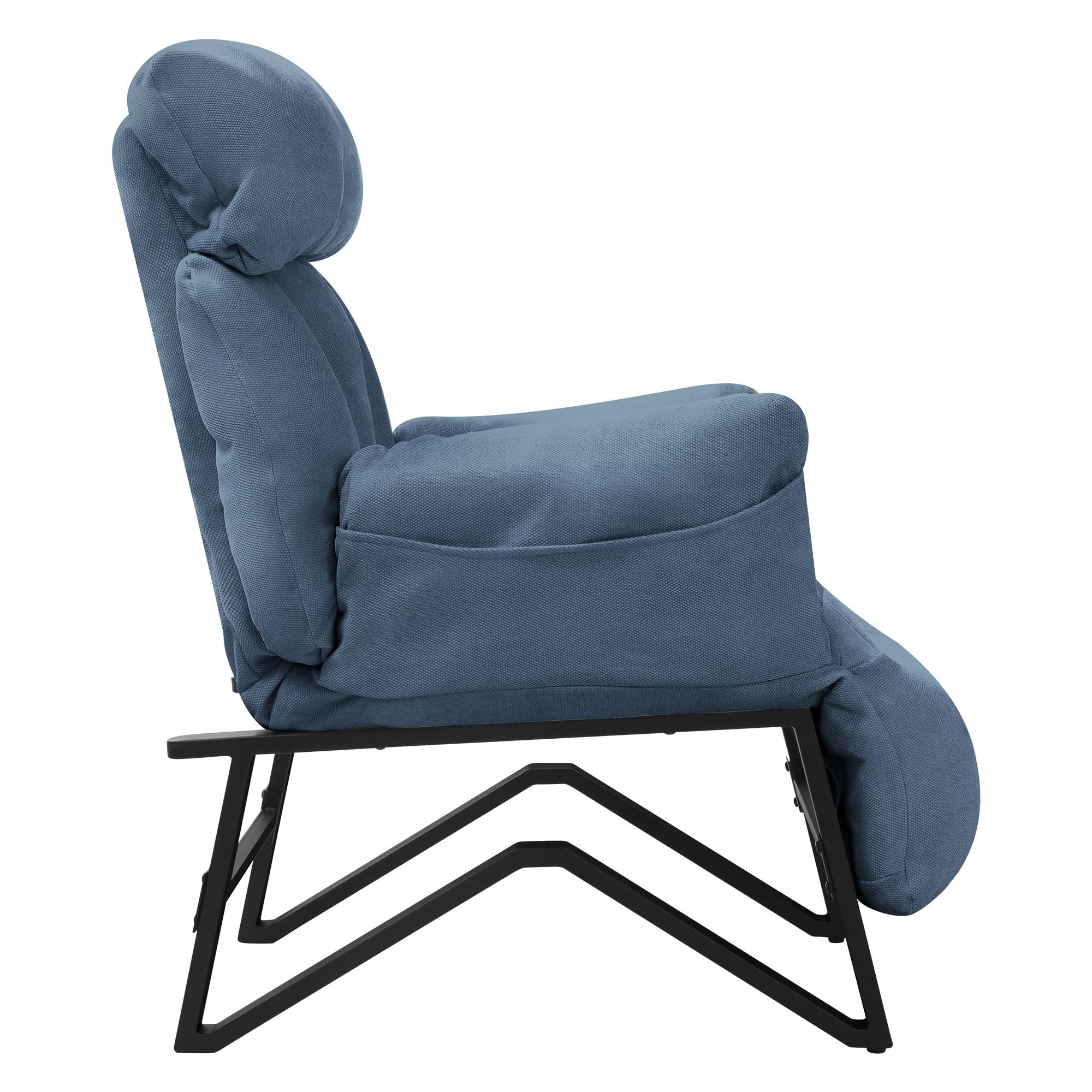 ML-Design Poltrona Reclinabile Blu Rivestimento in Lino, con Schienale Regolabile, Braccioli, Poggiapiedi e Tasche Laterali, Poltroncina Relax da Lettura, Sedia Lounge Imbottita per Soggiorno