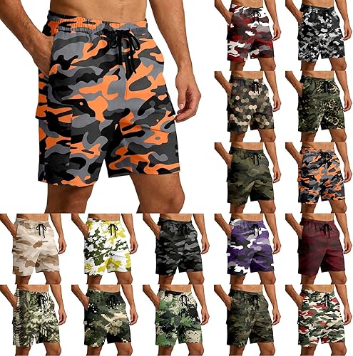 TRCELECTROP Mens Camo Cargo Shorts Breathable Outdoors Casual Sport Short Pants 