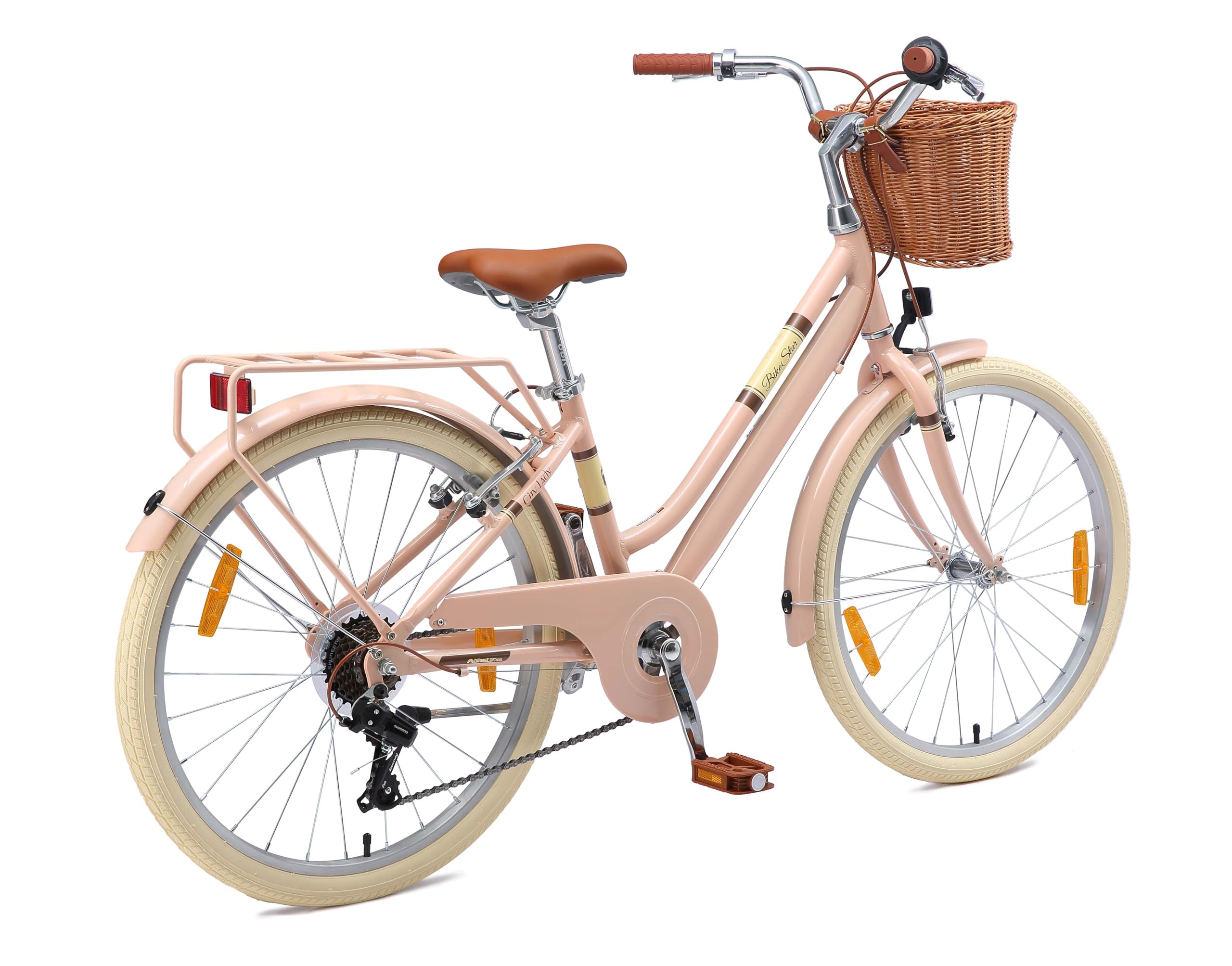 BIKESTAR Alu Kinderfahrrad ab 9-10 Jahre | 24 Zoll City Retro Bike, 7 Gänge, Korb, V-Bremse, Hollandrad | Risikofrei Testen