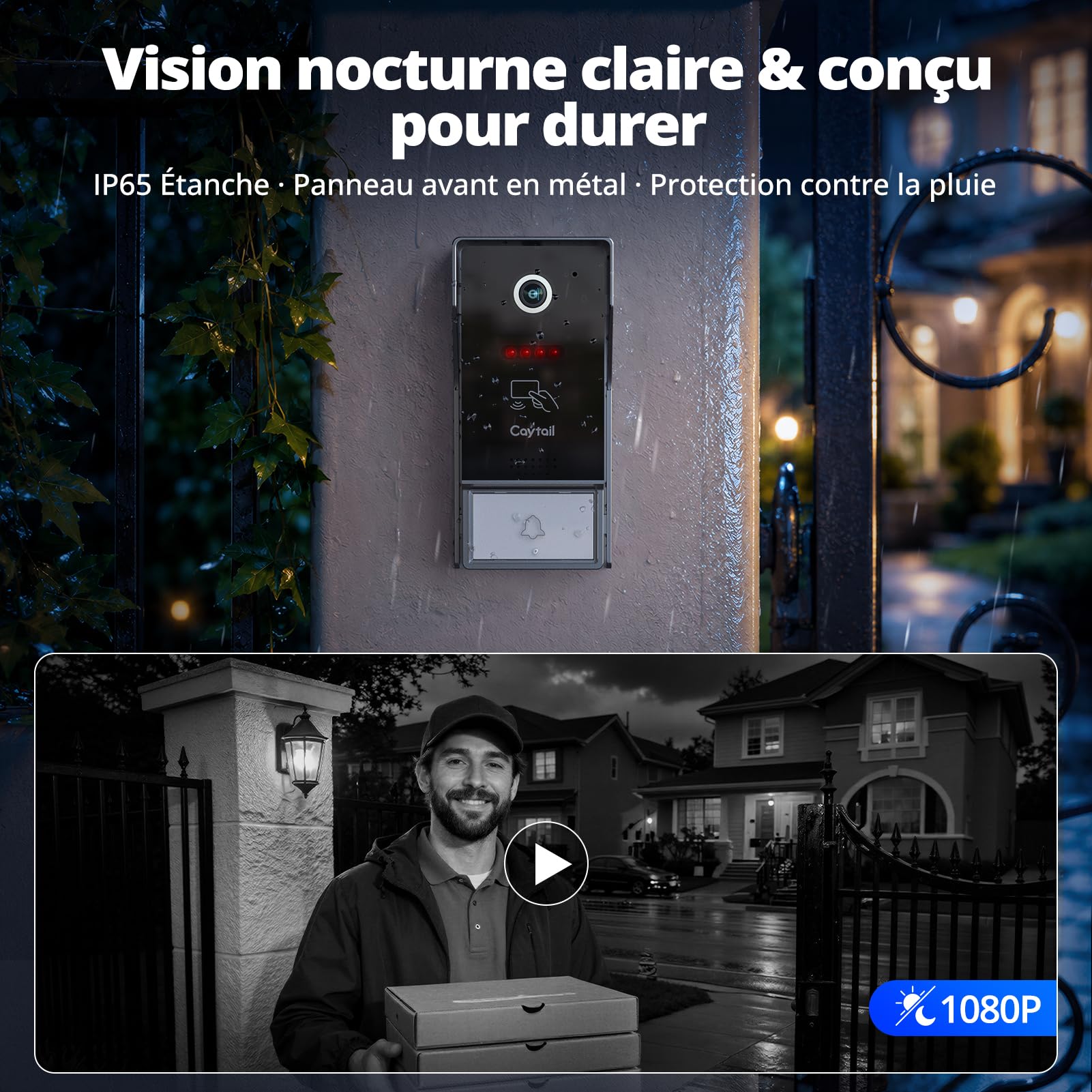 Kit Visiophone 2 Fils WiFi6 Bi-Bande, Écran Tactile IPS 7", Audio Bidirectionnel, Caméra 1080P, Détection Humaine, Déverrouillage à distance, RFID