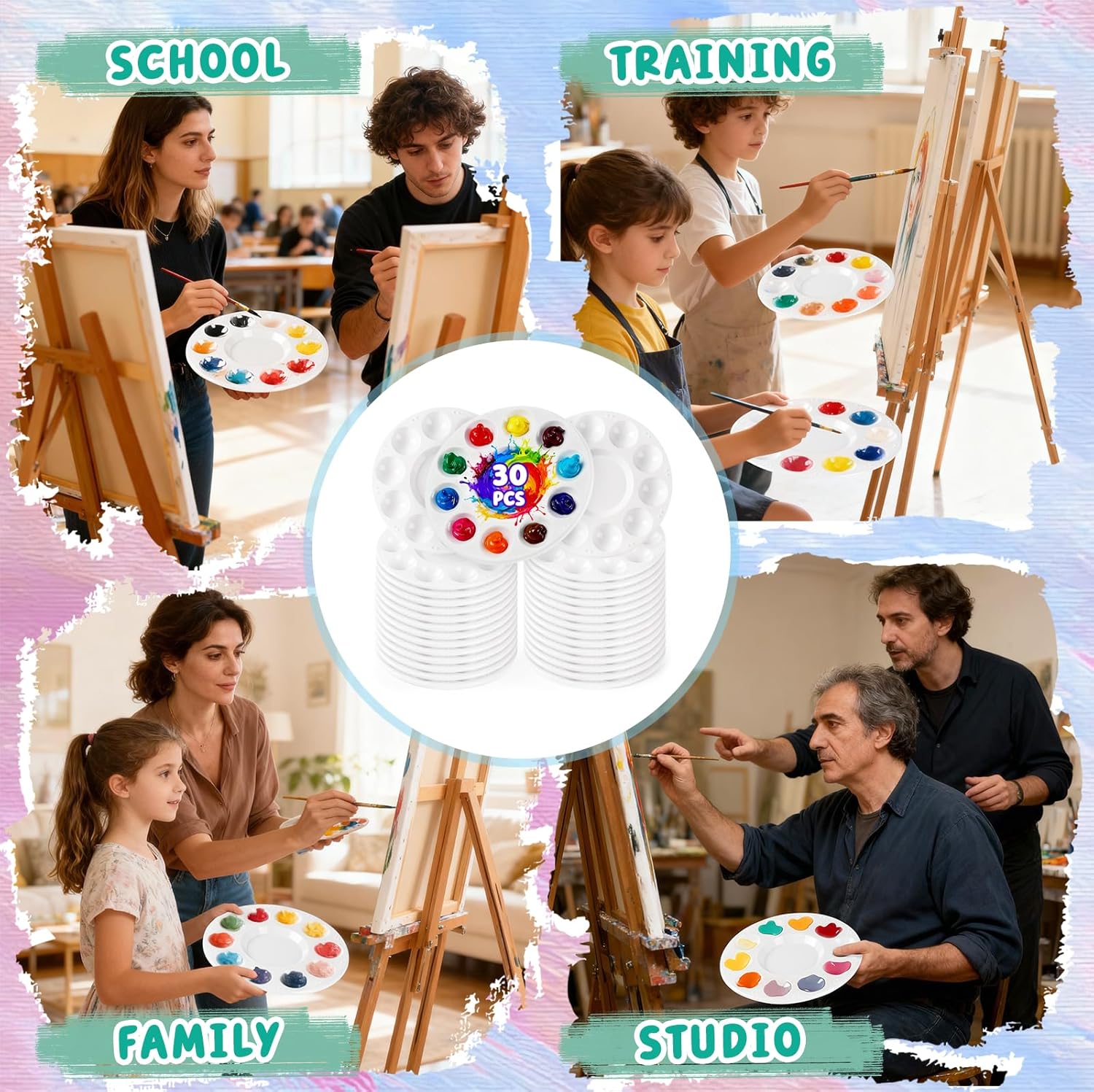 30PCS Paint Tray Palettes, Plastic Paint Pallets for Kids, Watercolor Palette Painting Tray for Art Painting - Image 7