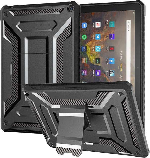 All-New Fire HD 10 Tablet Case & Fire HD 10 Plus Tablet Case (Only compatible 11th generation, 2021 release) - Kricsertg Lightweight Armor Series Full Cover with Stand for Amazon Fire HD 10 2021,Black