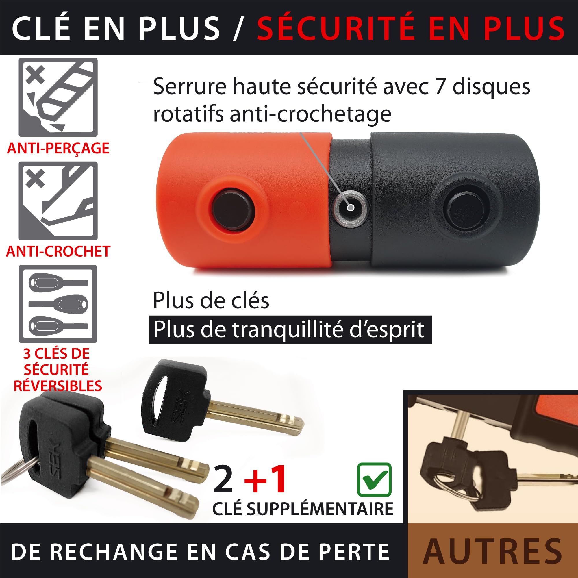KRASER KR50120L Antivol Moto Homologué SRA | Chaîne ø13,5 Haute Sécurité Acier Cémenté Testée + Robust Mini U ø18mm, 3 Clés (autres 2), Bloque Disque + Chaîne, 2en1, Recommandé Assurances, 120cm Lasso