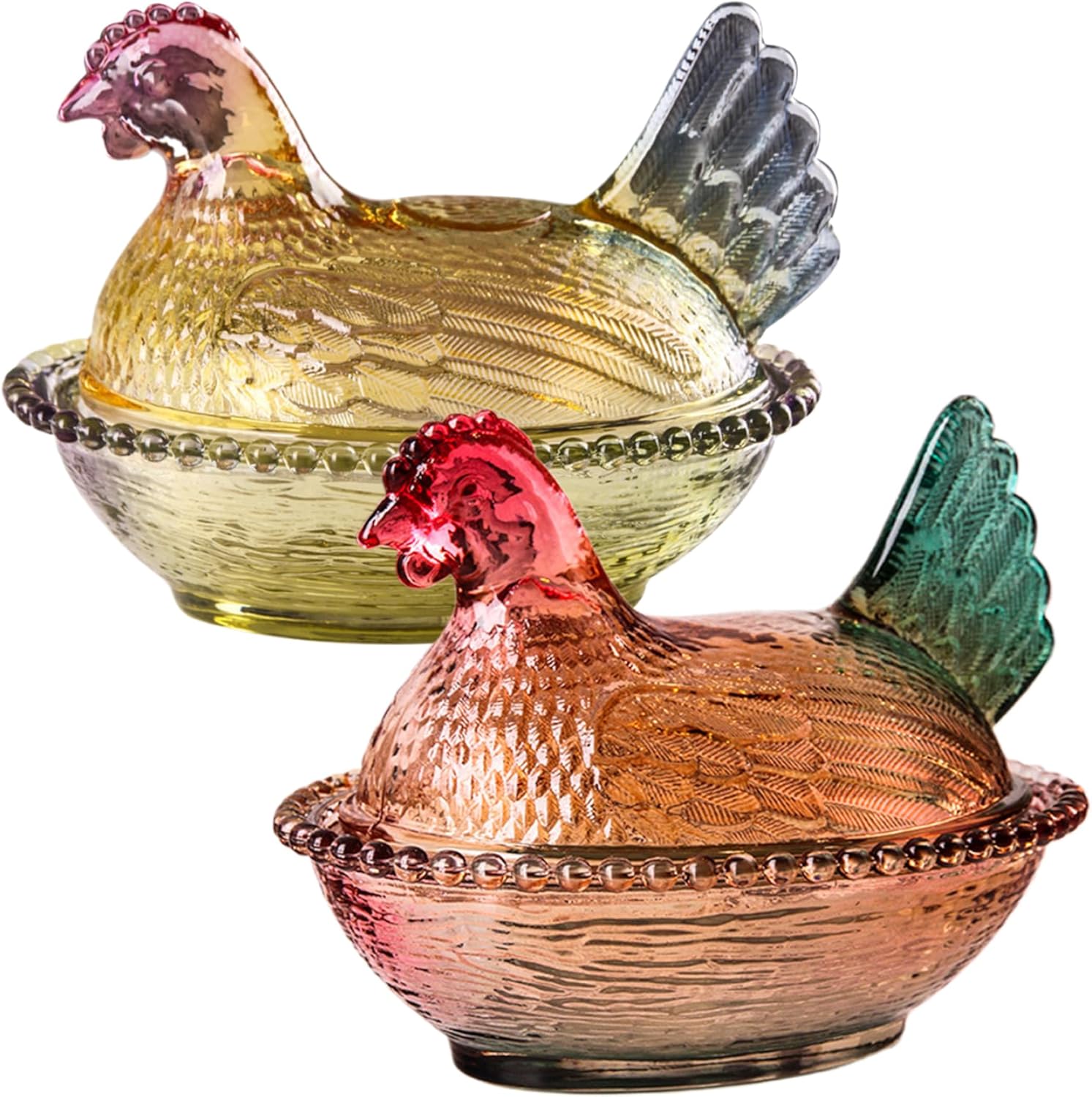 Crystal Glass Candy Dish, Chicken Candy Dish with Lid, Vintage Candy Bowl, Snack Dessert Cookie Candy Dish for Office Desk Home Kitchen Tabletop, Yellow, Candy Bowl, STANDARD