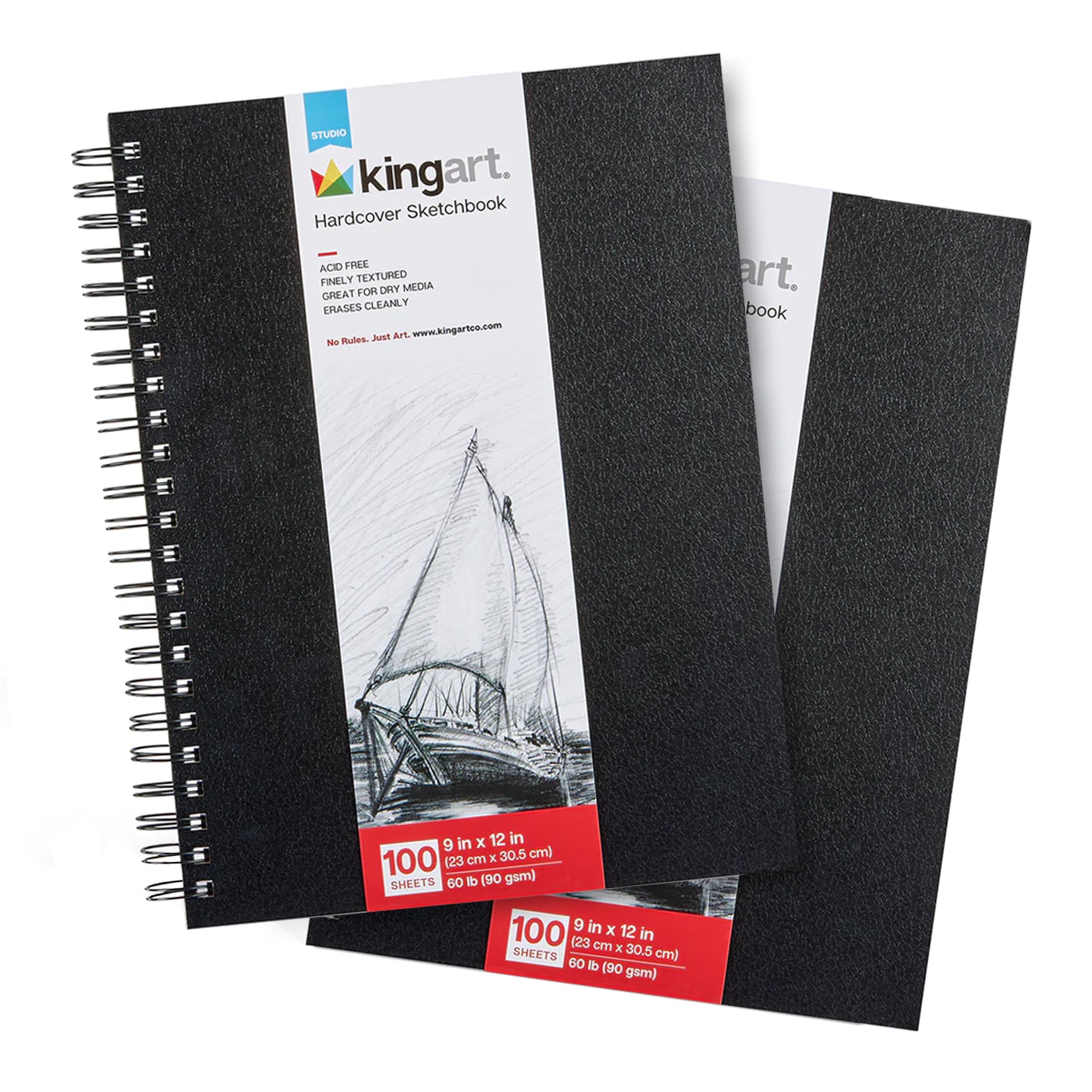 KINGART Cuaderno de bocetos de tapa dura, paquete de 2, 9 x 12 pulgadas