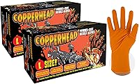 Vista 1 de Copperhead Guantes desechables de nitrilo naranja HD, 8 mil, sin látex ni polvo, industriales, seguros para alimentos, textura de diamante elevado