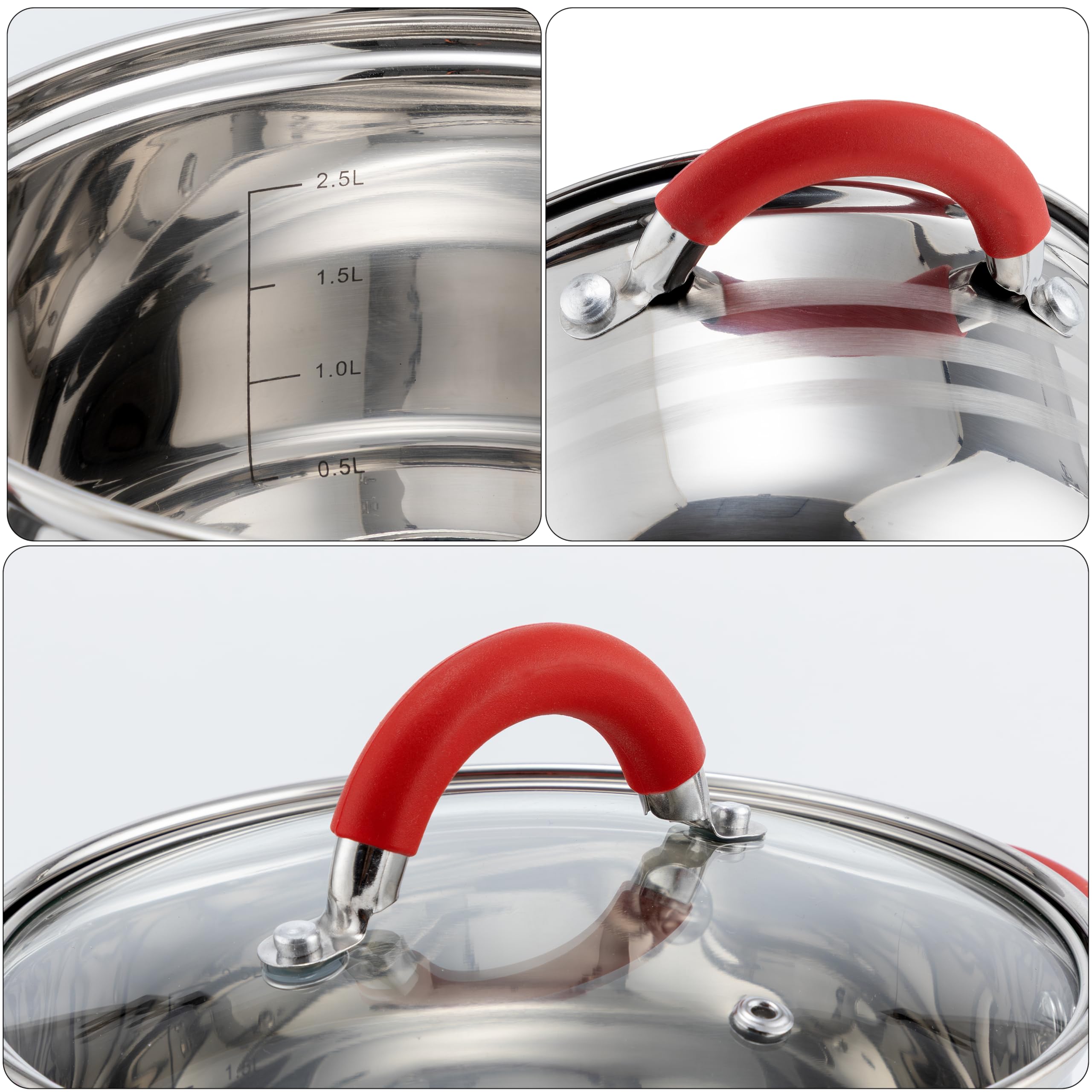 EliteHoff Set di pentole a induzione da 12 pezzi, pentola in acciaio inossidabile a 7 strati, set di 6 pentole con coperchi e maniglie in silicone, per tutti i tipi di pentole, rosso (E-4028)
