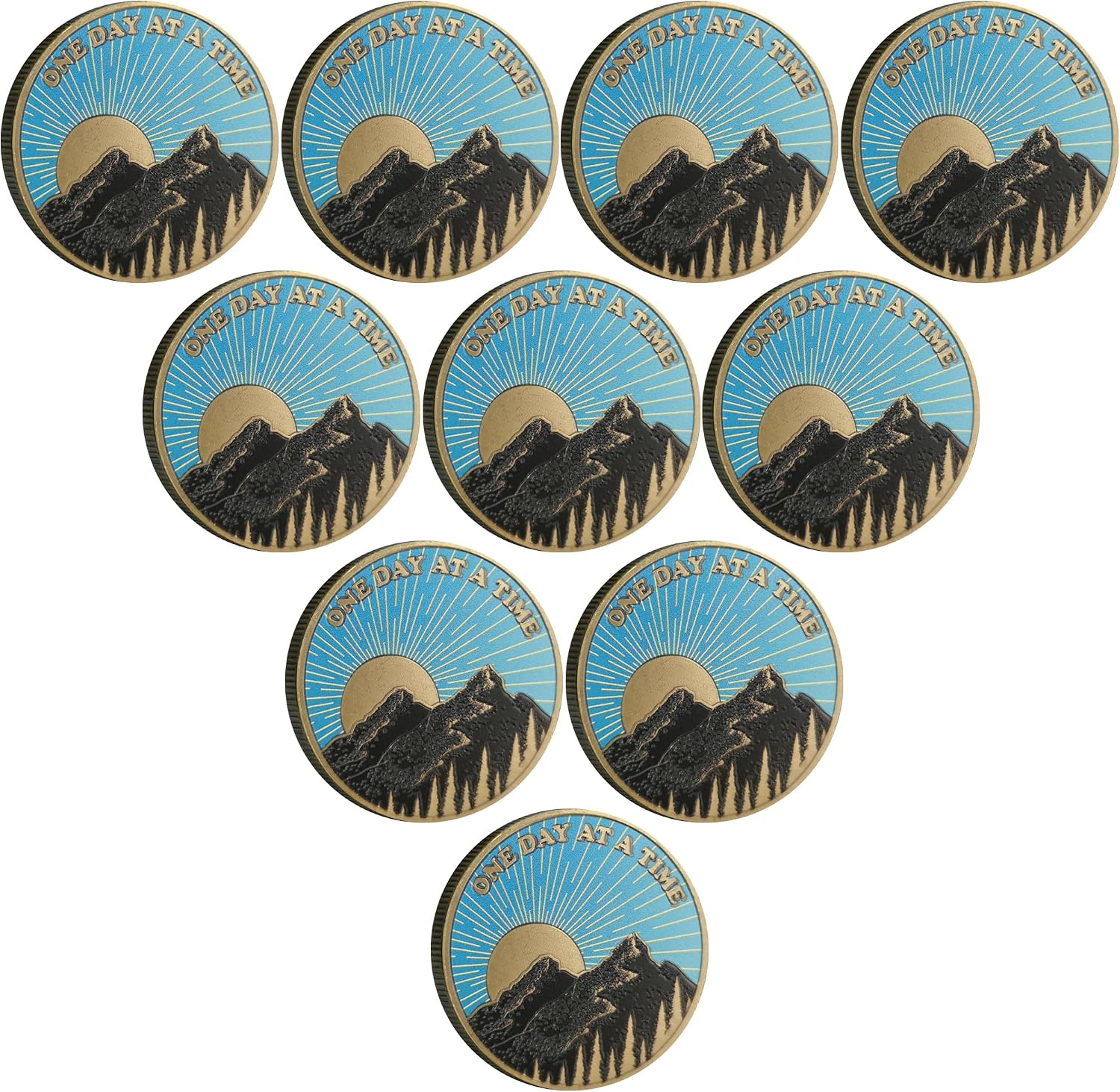 Sunrise Serenity Sobriety Chip One Day At A Time Inspirational Pocket Token for Addiction Recovery (Pack of 10)