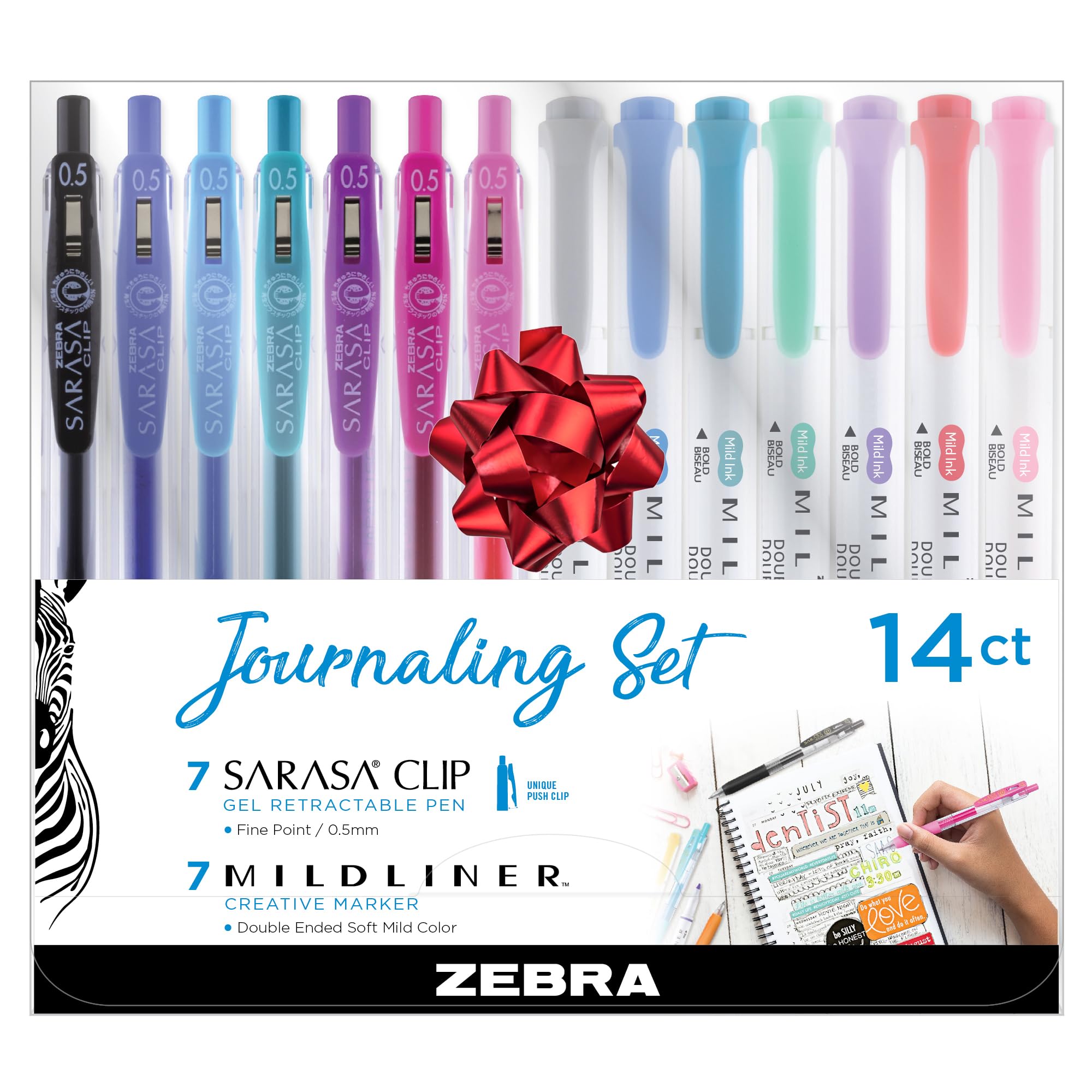 Zebra Pen MILDLINER Dual Tip Highlighter Journaling Set, Gel Pens & Pastel Highlighters Multipack, Broad & Fine Tip Markers & Highlighters, Double Ended Pens, Assorted Colours, 14pc
