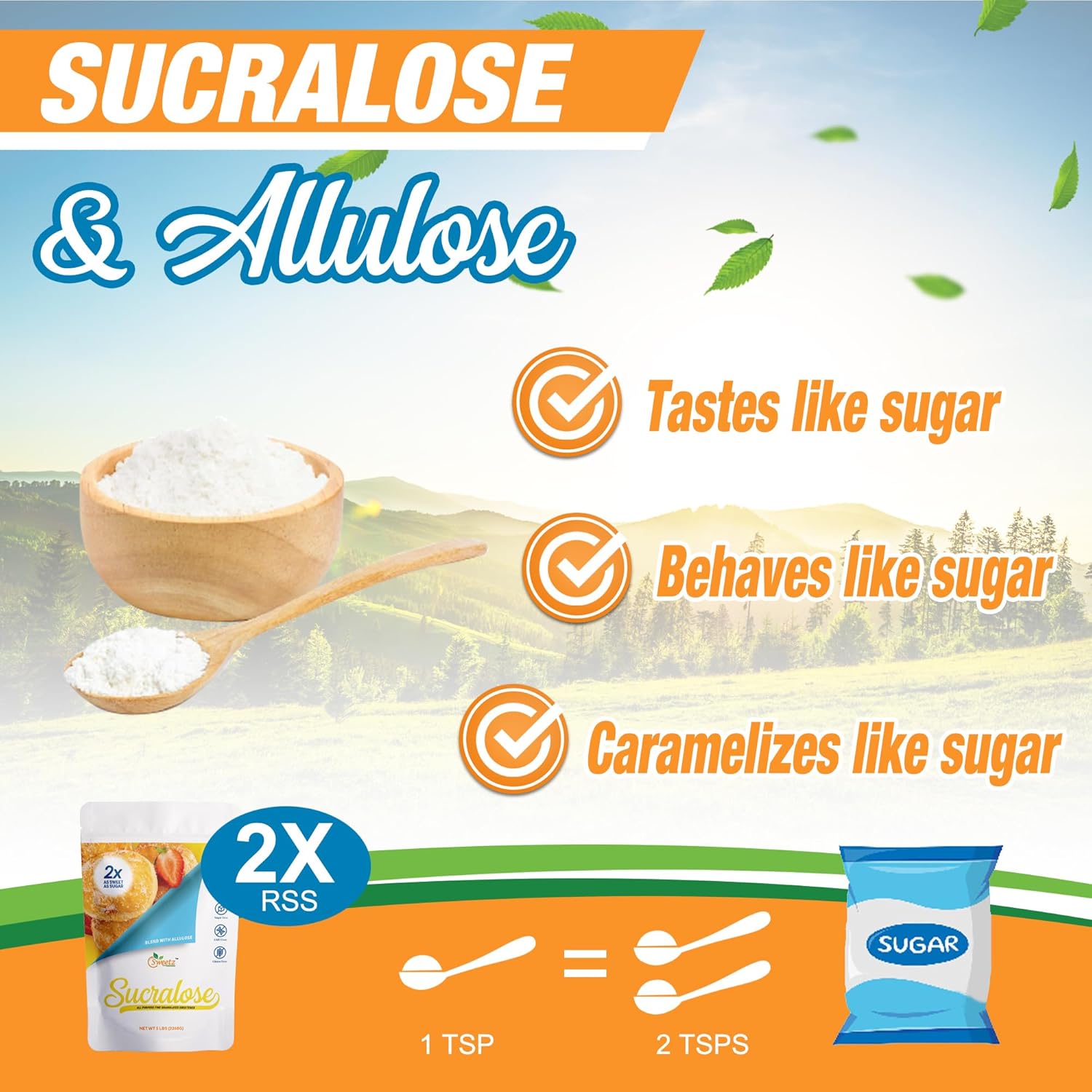 Allulose – Sucralose Blend All Purpose Sweetener – 2X Sugar Sweetness; Total Servings 1134; Zero Calorie Sweetener, Sugar-Free Substitute for Baking, Smoothies, Coffee; Low Carb Keto Diet Friendly Food | 5-LB