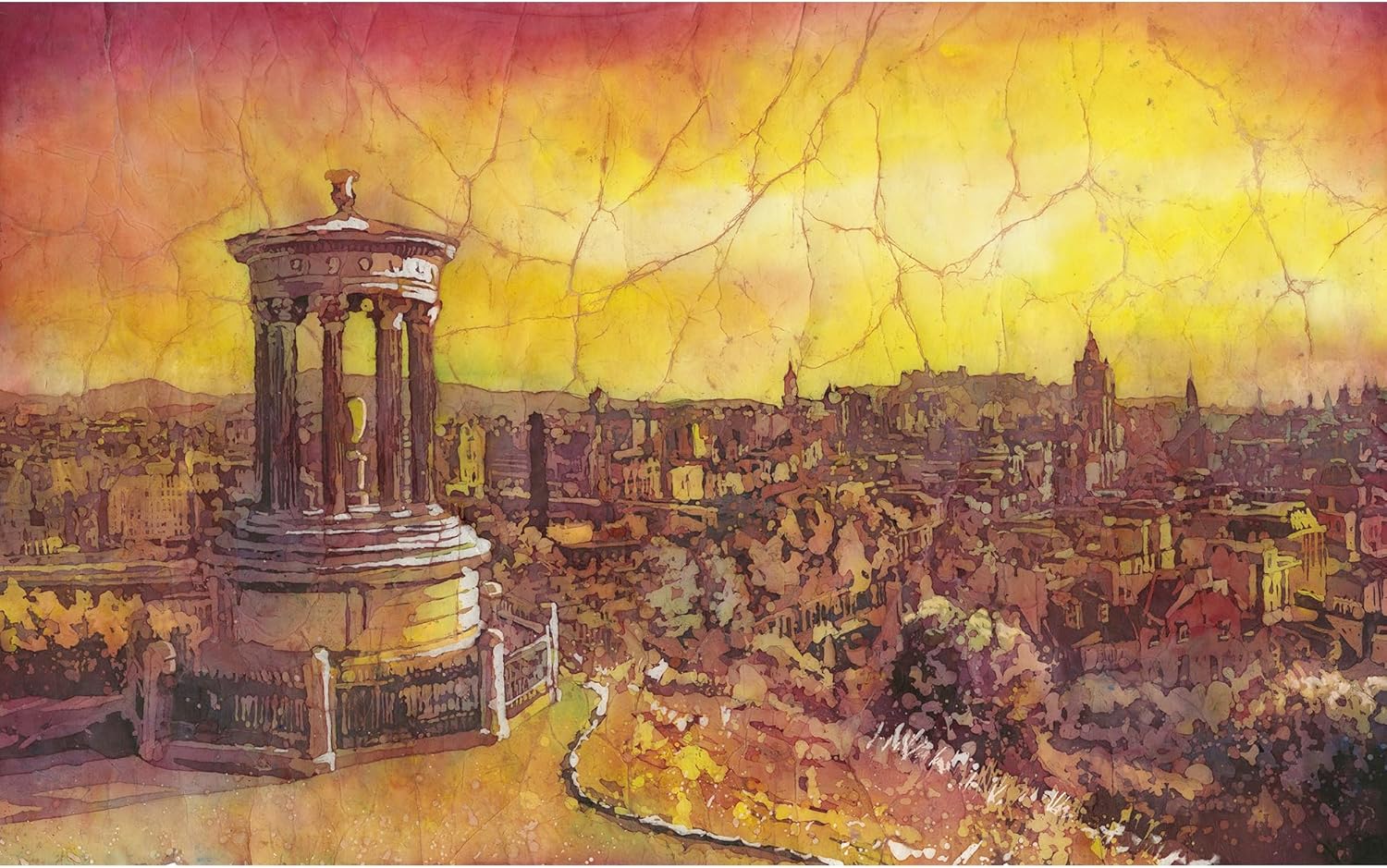 Art Print Studio Edinburgh Cityscape Watercolor Wall Art, 12x18 Inches, Unframed Contemporary Landscape Print, Sunset Colors, Matte Finish, Indoor Home Decor