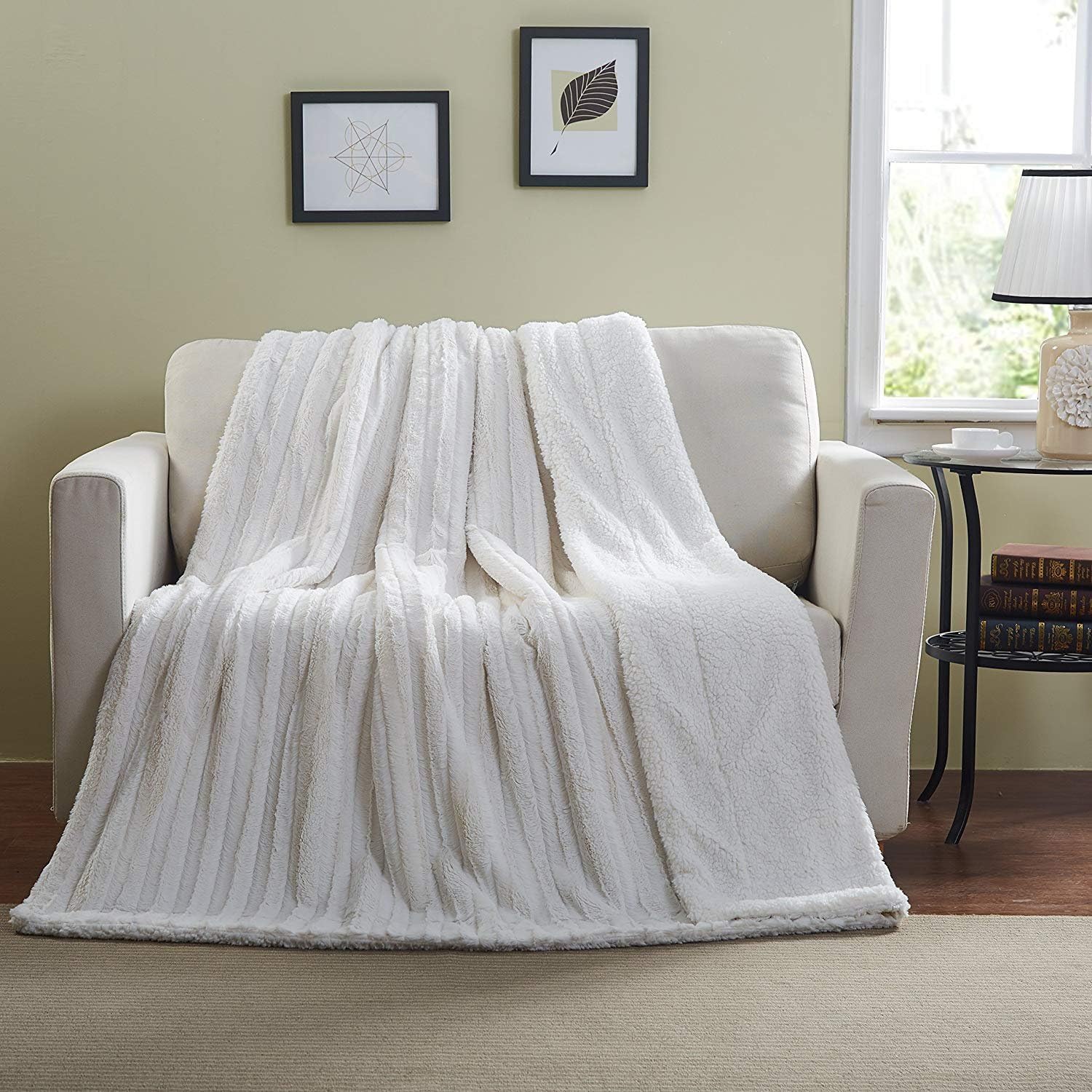 Tache White Creamy Ivory Polar Blanket Super Soft Warm Faux Fur with Ivory Sherpa Back Bed Throw - 63x87