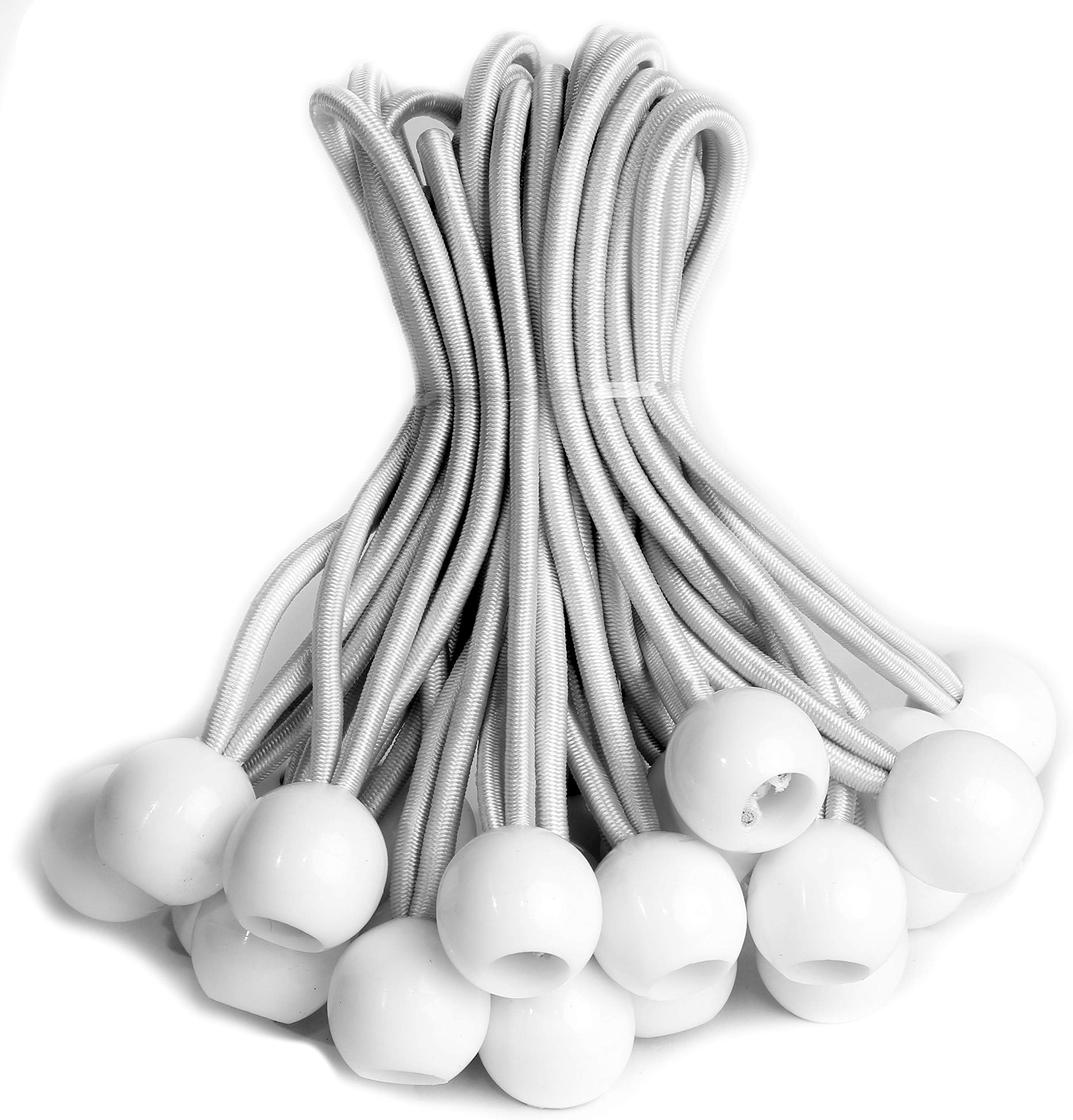 eHomeA2Z Ball Bungee White Heavy Duty Weather Resistant 5mm Thick for Camping Tarp Cargo Tent (25, 6-inch)