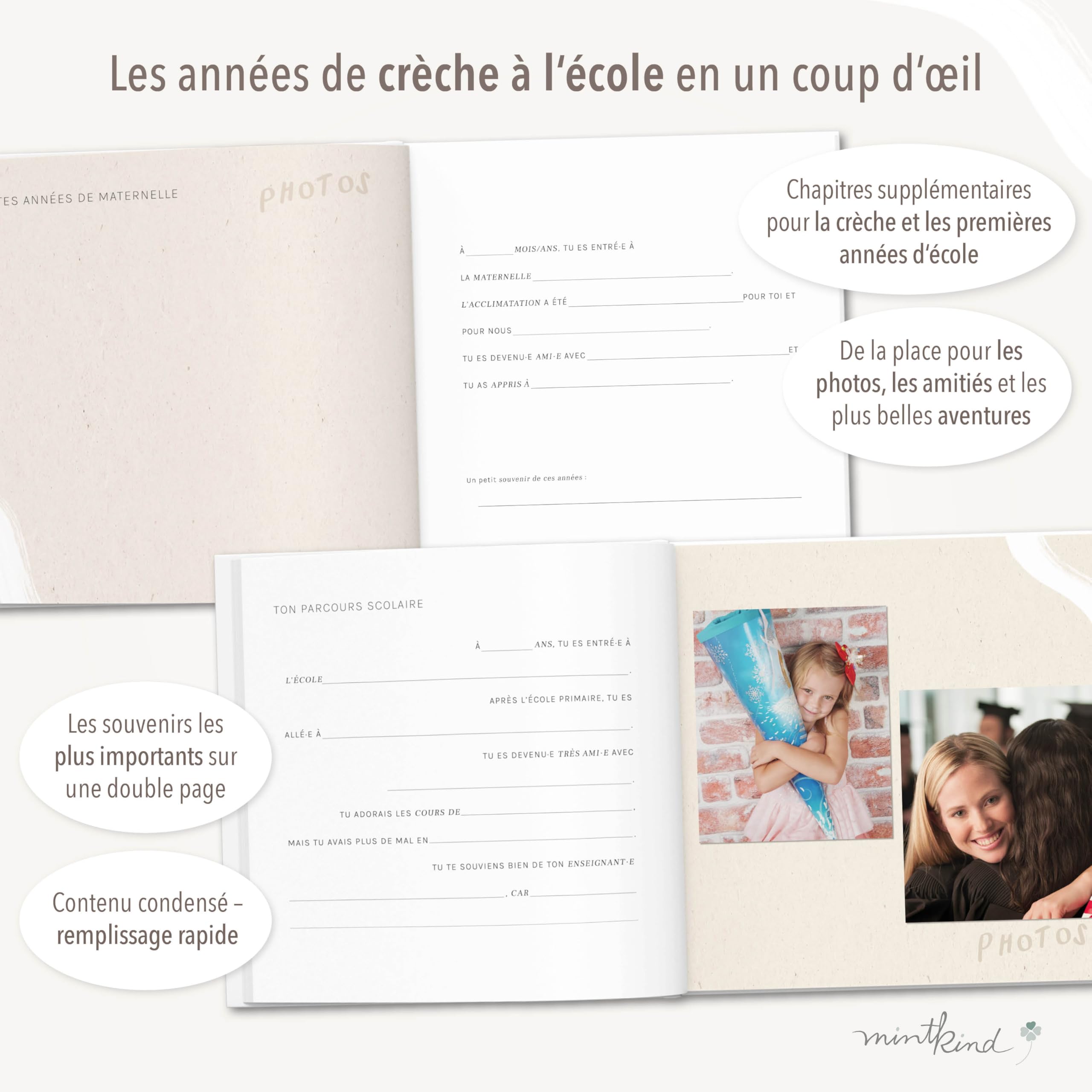 Mintkind - Libro de nacimiento para bebé de 0 a 18 años - Álbum de cumpleaños para completar, manta de lino salvia, recuerdos preciosos, diario de registro para bebé, pasos importantes y momentos