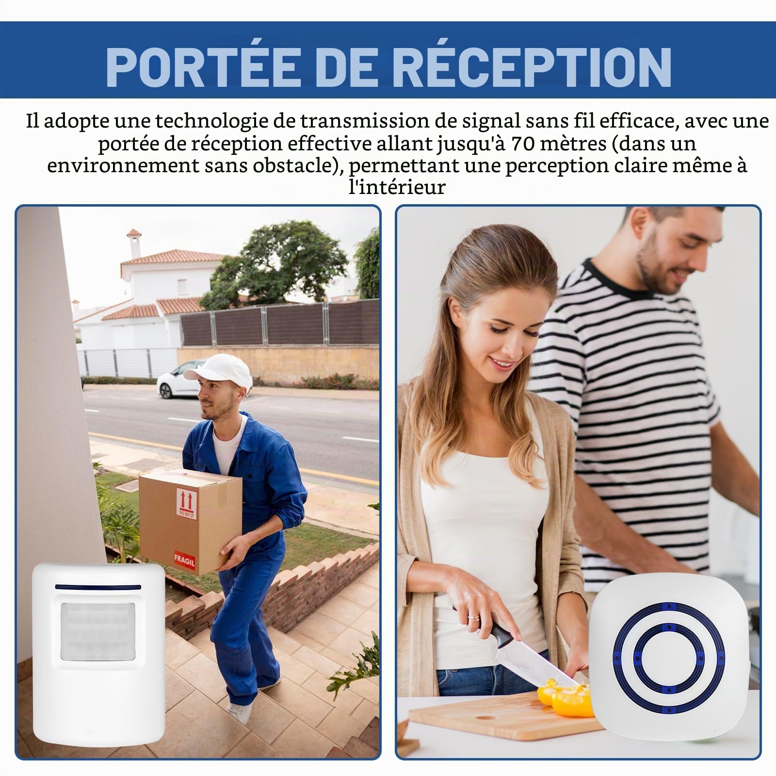 BORDEAG Détecteur de Passage Sans Fil avec Sonnette, Détecteur de Mouvement avec Alarme, Sonnette de Prise avec 36 Mélodies, Sans Fil