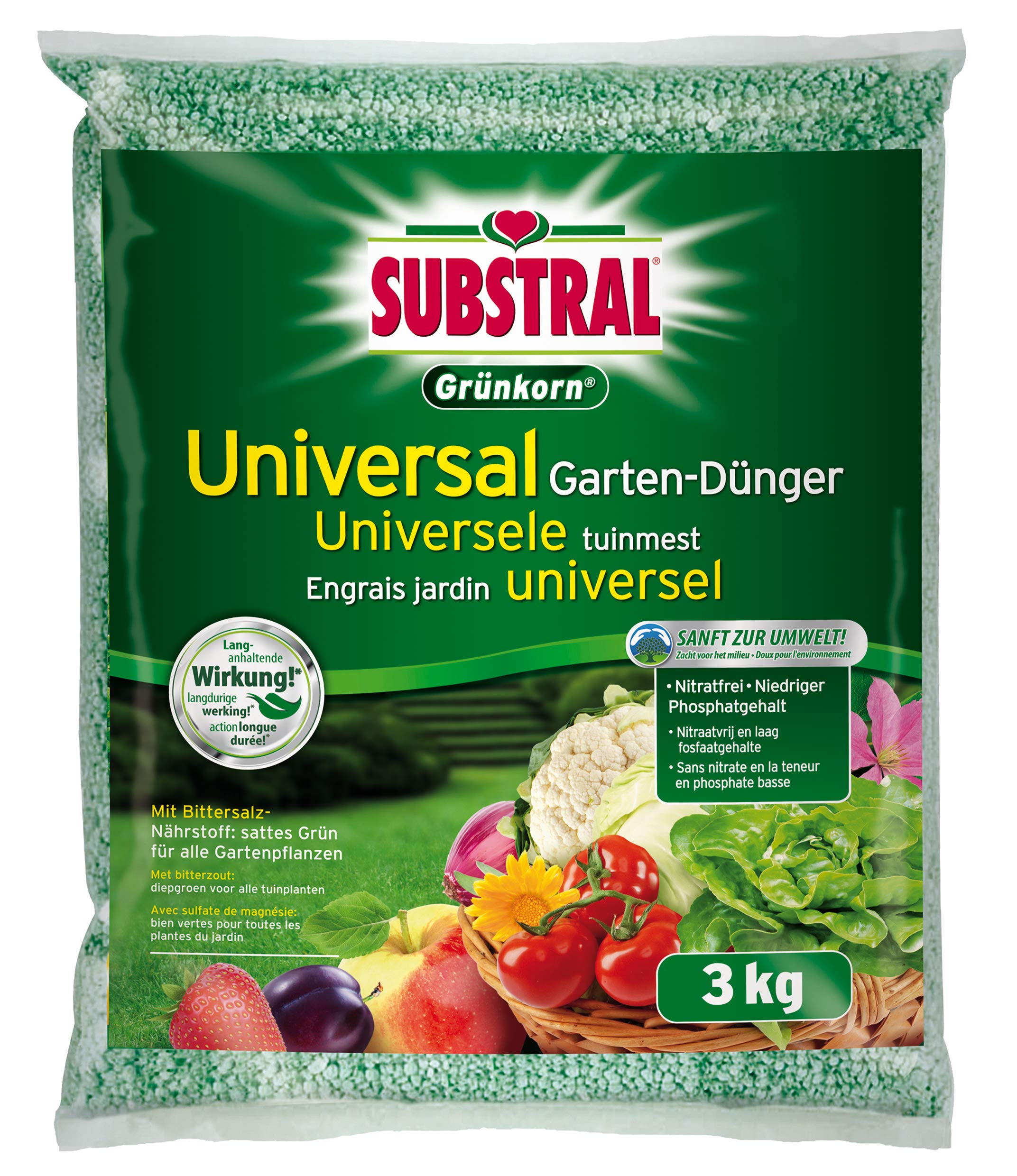 Substral Grnkorn Universal, nitratfreier Langzeit-Gartendnger fr Blumen,  Strucher, Koniferen, Gemse, Obst und Rasen, 3 kg : Amazon.de: Garten