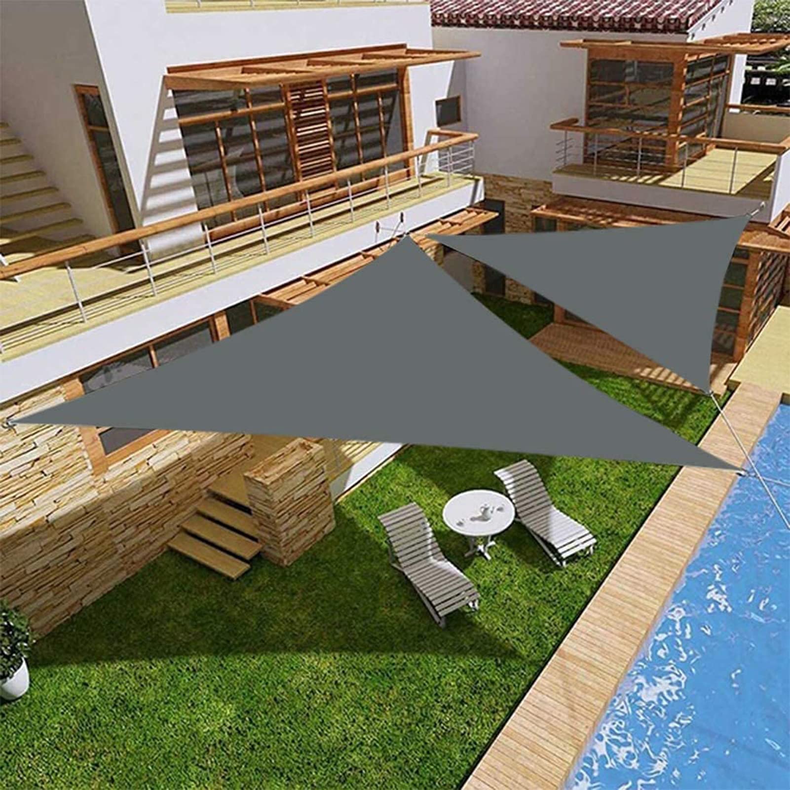 Trójkątny żagiel przeciwsłoneczny Wodoodporna markiza przeciwsłoneczna ogrodowa 10x10x15ft/3x3x5m, z zestawem sprzętu Trwała 98% blokada UV Oddychająca, do trawnika przydomowego