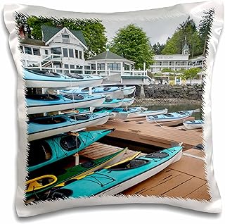 3dRose Washington, San Juan Islands. Kayaks and Buildings in Roche Harbor. 16x16 inch Pillow Case