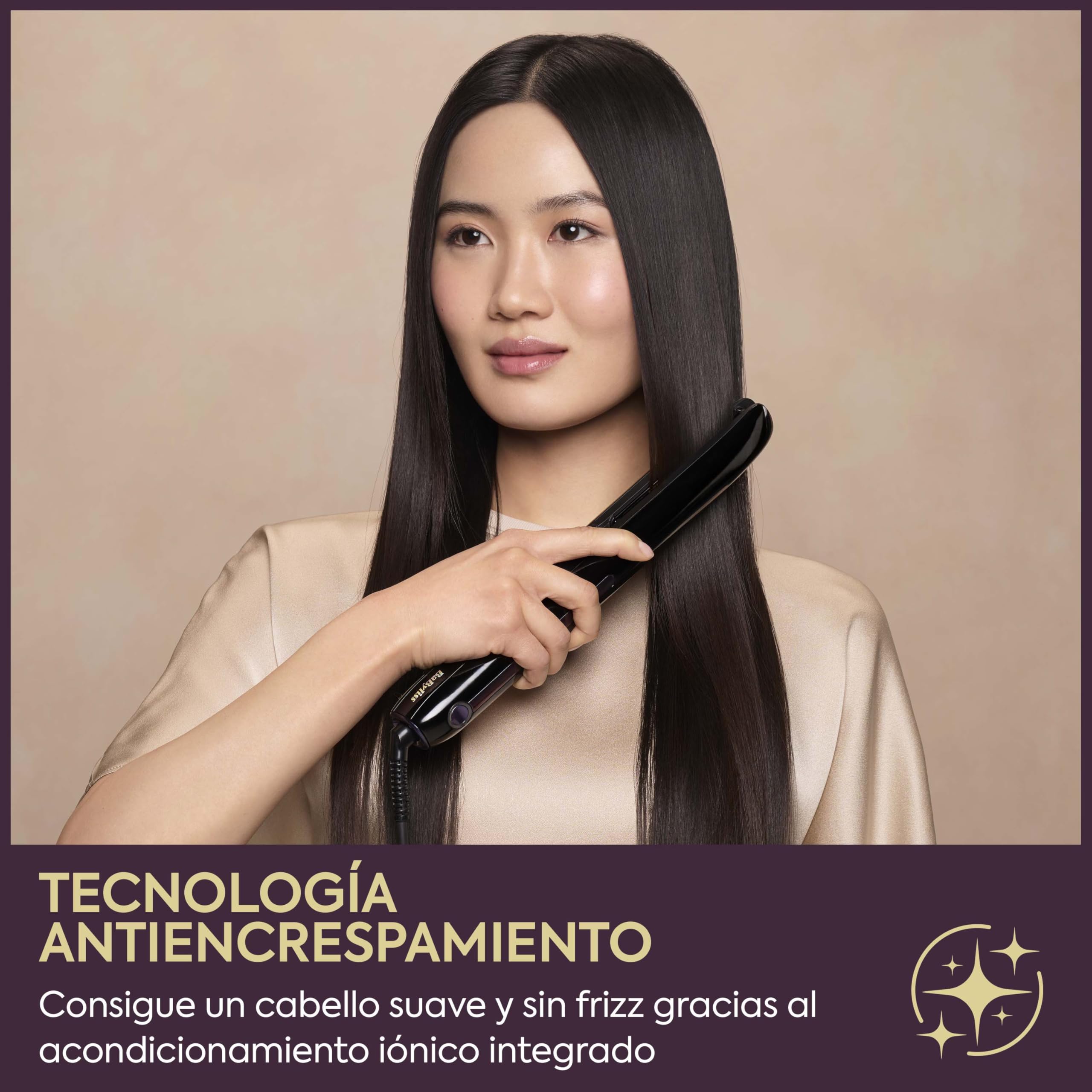 BaByliss Sensor Protect Plancha de Pelo Inteligente, Control de Calor Adaptativo, Placas de Titanio, Iones Antiencrespamiento, 5 Temperaturas (160–200°C), Calentamiento Rápido, ST491E