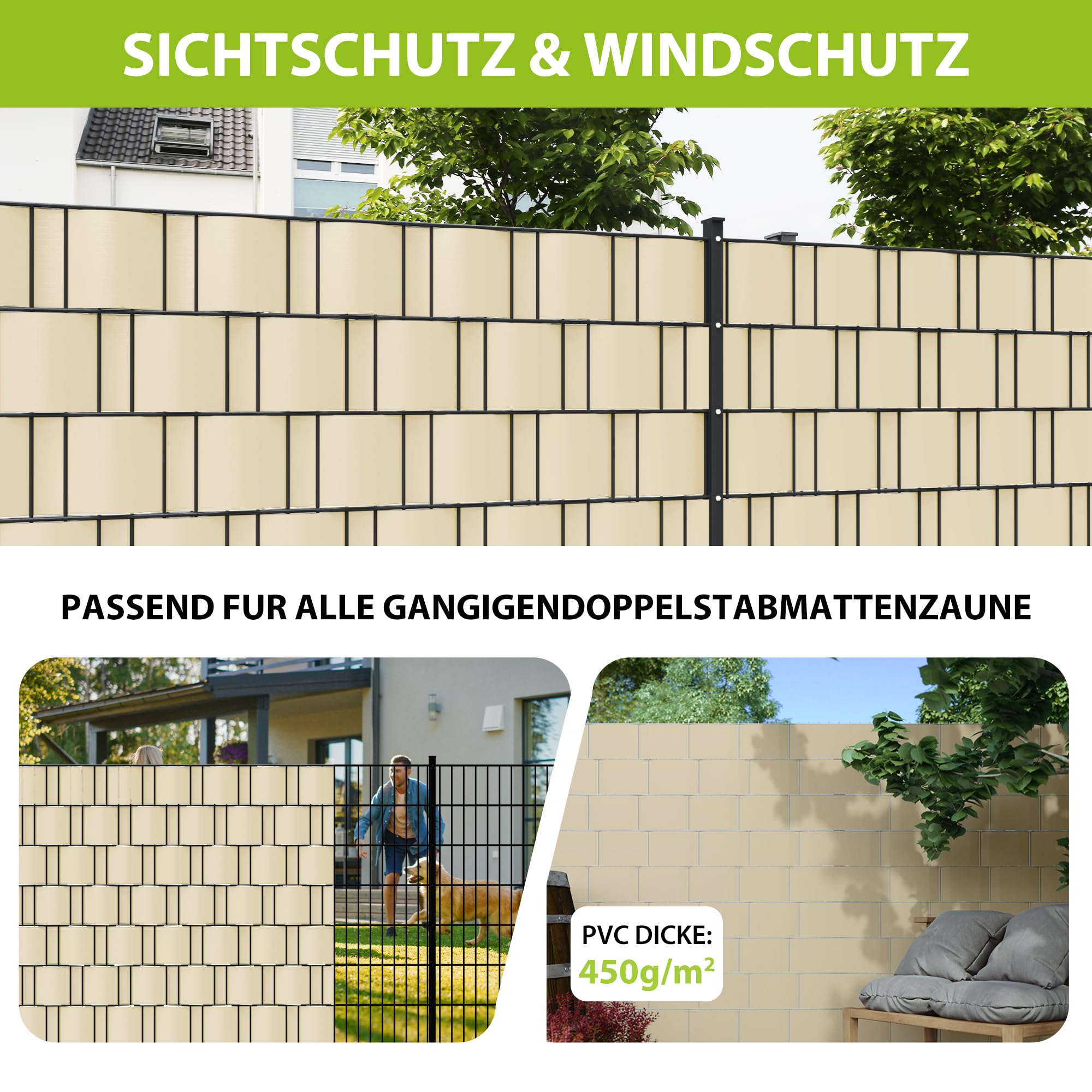 jarolift PVC Strisce Frangivista per Recinzione, Impermeabile, Frangivento, Incluse 25 Clip di Fissaggio, Rotolo 40 m x 19 cm, Crema - Avorio Chiaro