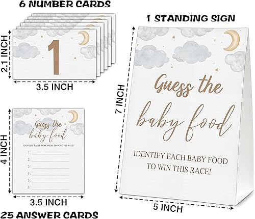 Vista 30 de Guess the Baby Food Party Games, Baby Shower Game Set, 1 Standing Sign + 25 Answer Cards + 6 Number Cards, Brown Bear Gender Reveal Party