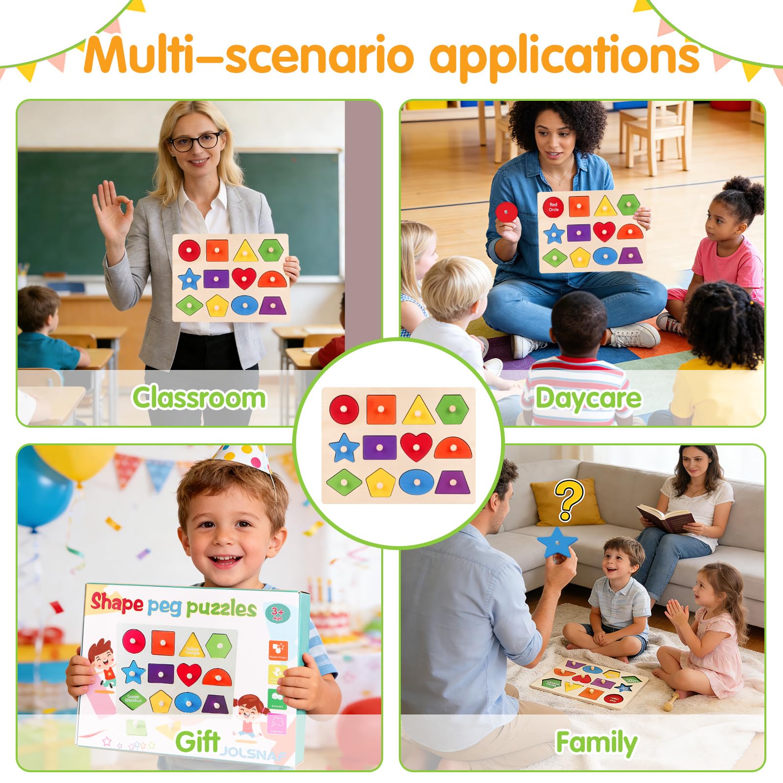 Montessori Holzpuzzle in Klammerform für Kleinkinder | Stabiles, leicht zu greifendes glattes Holzbrett, lustiges Lernspielzeug für Vorschule, Geschenke für Jungen und Mädchen