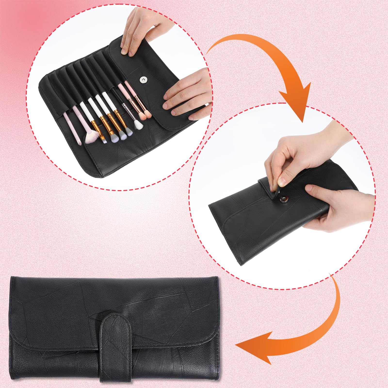 Black Makeup Brush Bag, PU Leather Makeup Brush Holder Travel - Image 3
