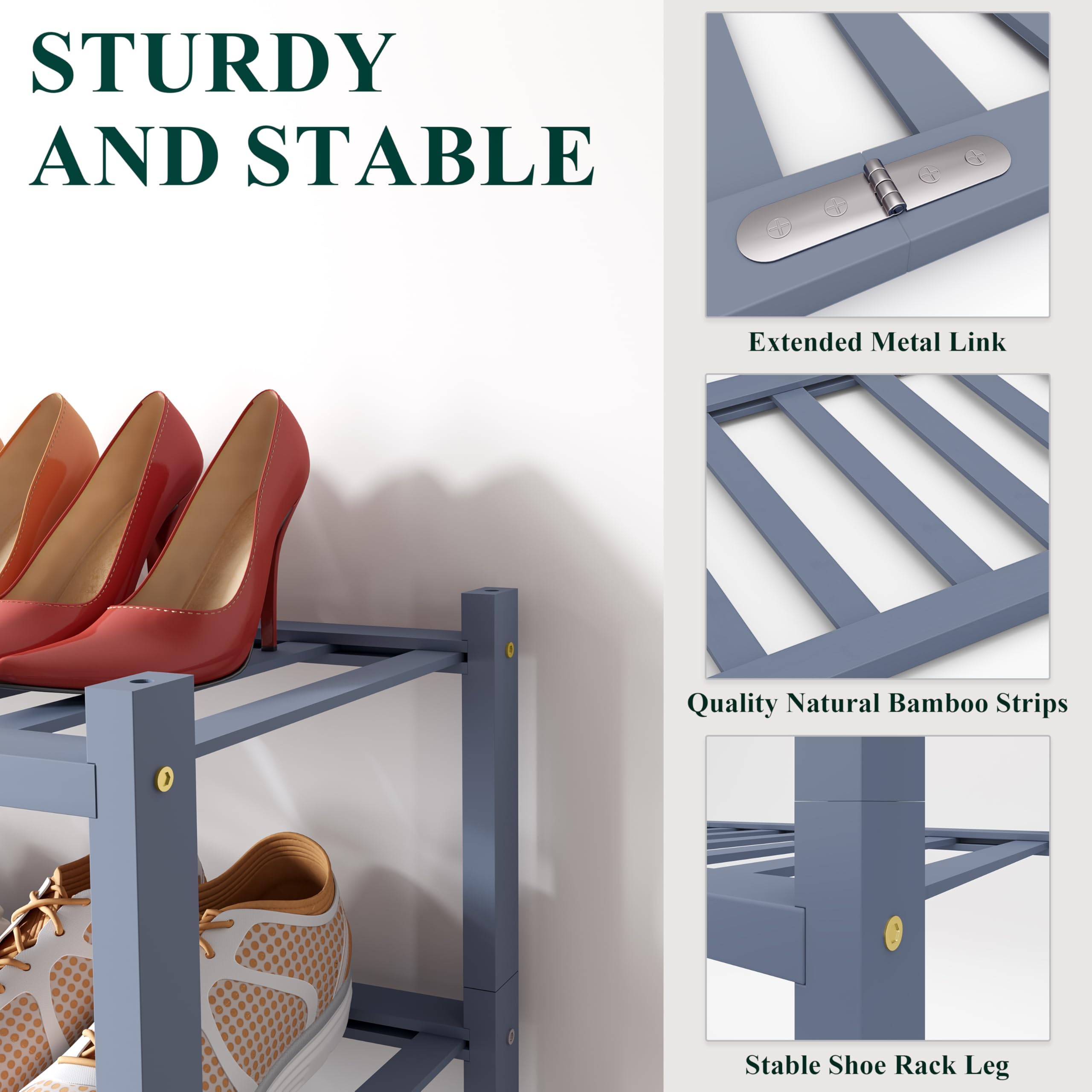 smiry Schuhregal aus Bambus, Schuhregal Platzsparend mit 5 Ebenen, Erweiterbar Stapelbar Shoe Rack, Schuhablage für Flur,Wohnzimmer, Schlafzimmer, Badezimmer, Grau