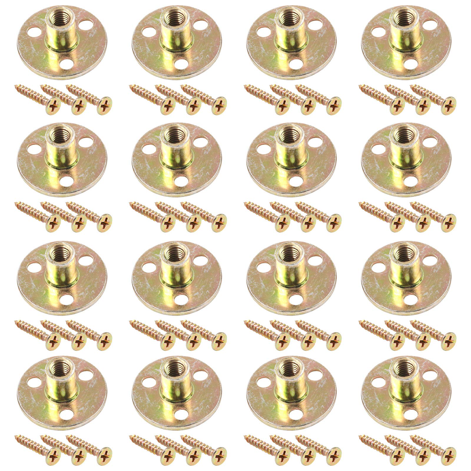 Glarks 64Pcs M8(5/16'') Brad Hole Tee Nut with Mounting Screws Set Zinc Plated Carbon Steel 3-Hole T-Nuts Furniture Hardware Flange Insert Female Thread for Wood Furniture