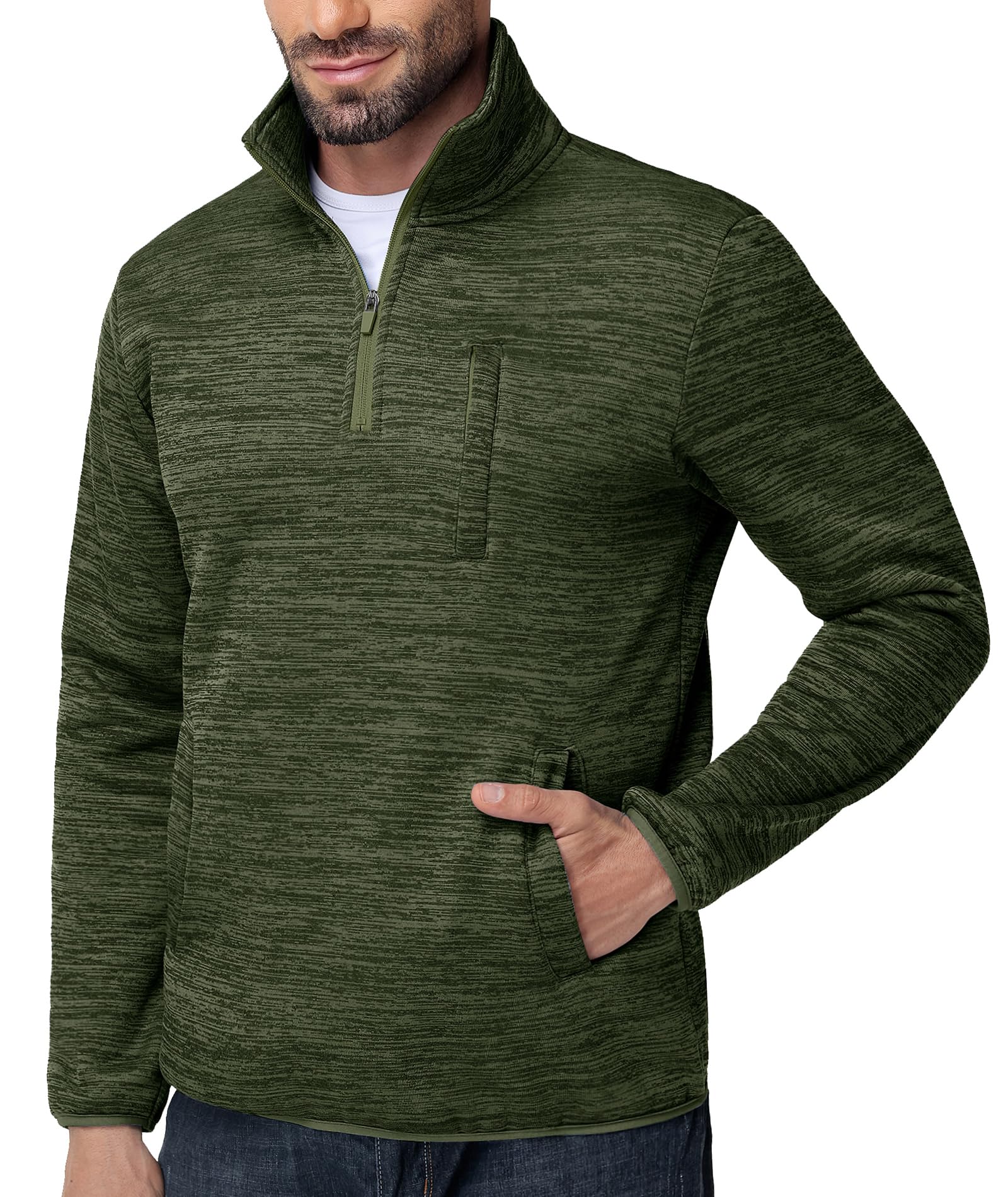 Men's Quarter Zip Pullover Mock Neck Fleece Lined Thermal Sweatshirt with Pocket Polo Sweaters