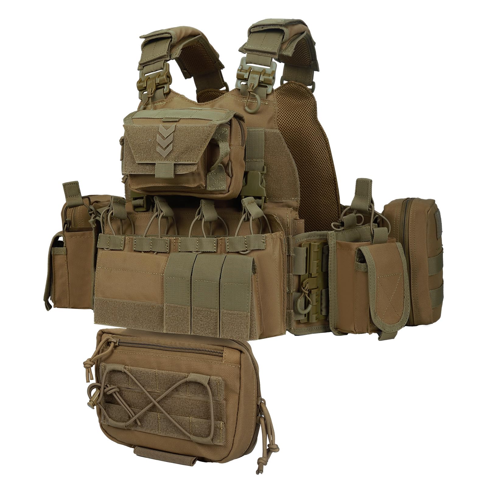 YAKEDA Outdoor Training Vest With PALS System MultiFunctional MOLLE Quick Release Vest- For Hiking, Camping Training (US, Alpha, One Size, Regular, Regular, Tan)