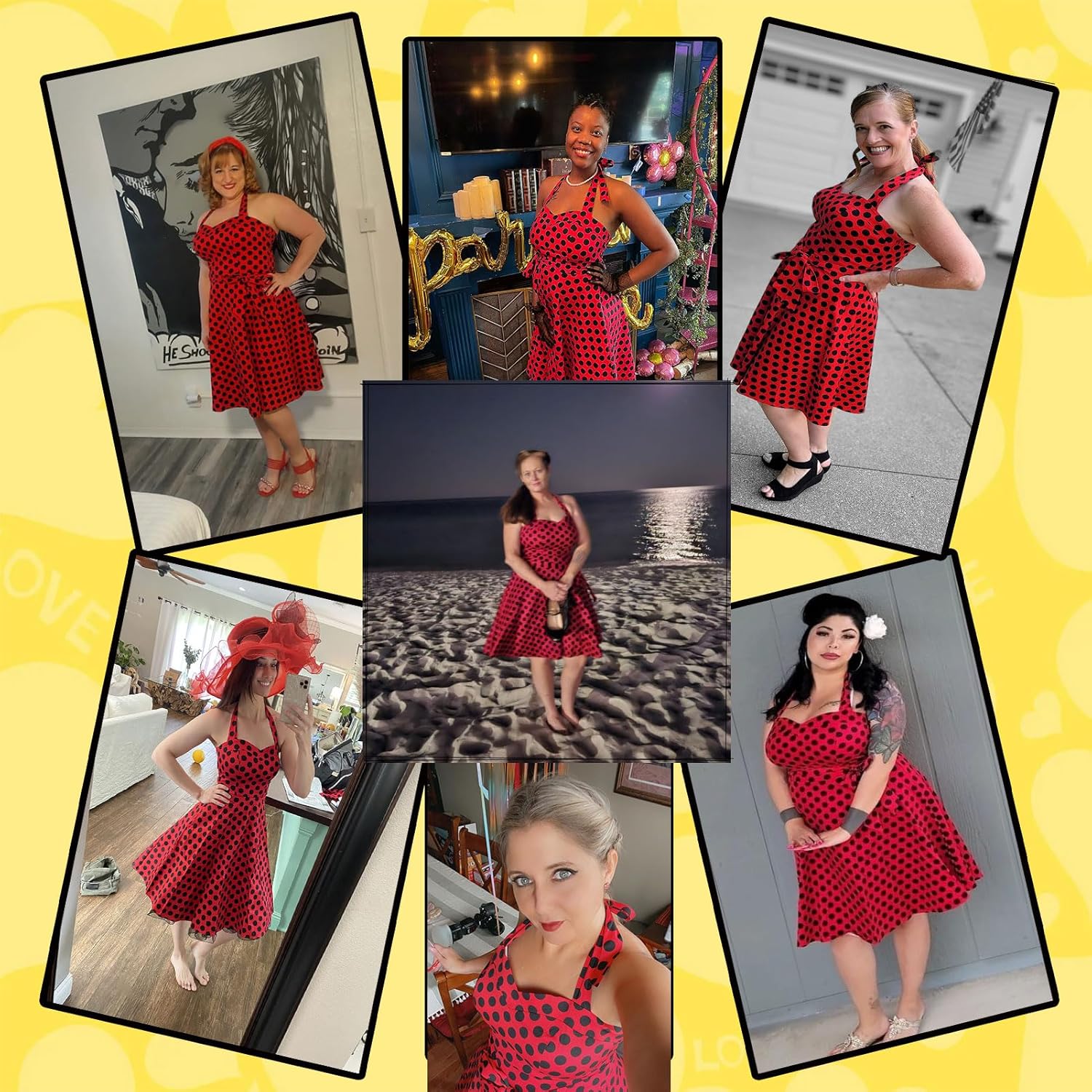 Topdress Women'sVintage Polka Audrey Dress 1950s Halter Retro Cocktail Dress - Image 3