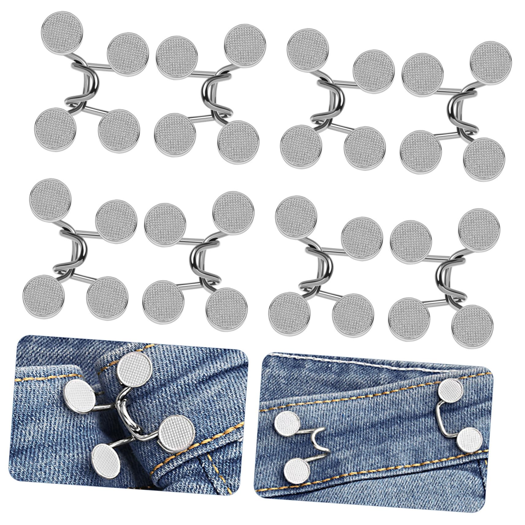 KALLORY Jean Adjuster Waist Tightener 8 Pack of No-sew Button Pins Easy Fit Adjustment for Pants Jeans and Skirts