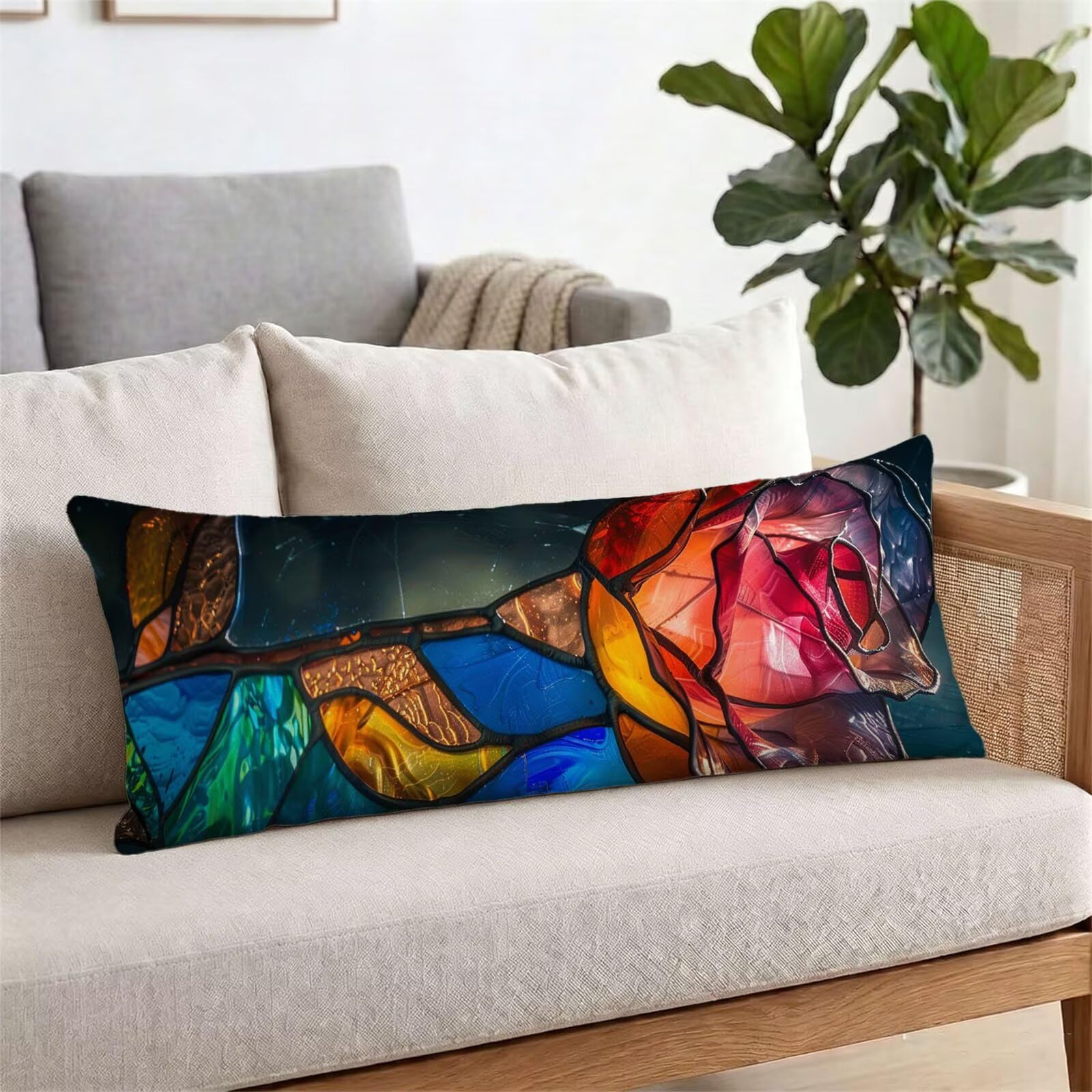 Funda de Almohada 60 x 180 cm Rosa Protector Almohada 180 cm con Cremallera Invisible, Lino Durable y Transpirable Pillow Case Largas Flor Impresión a Doble Cara para Cama, Sofá y Dormitorio dg-463