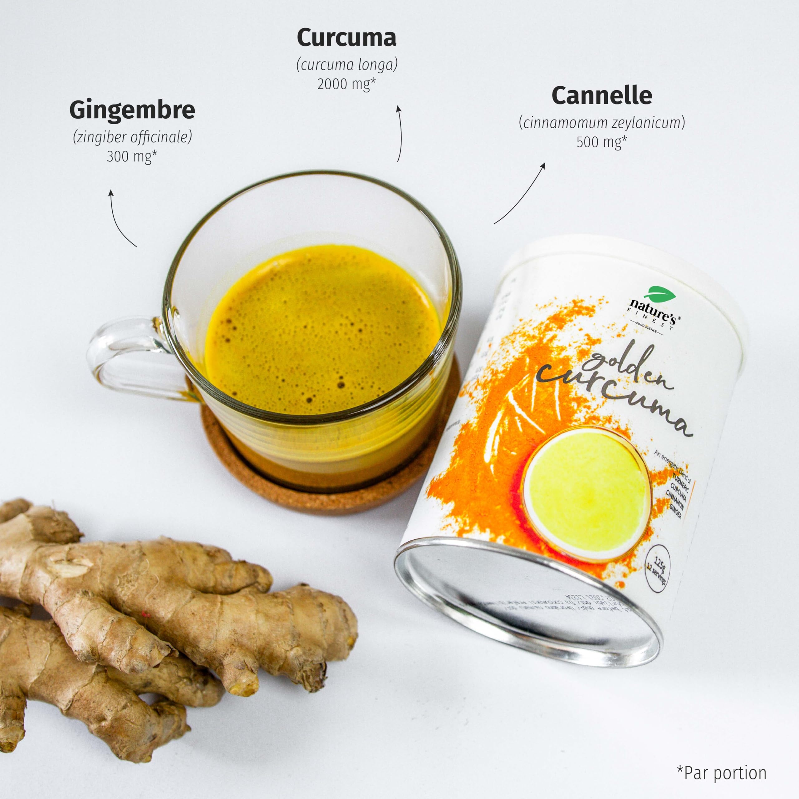 Nature's Finest Golden Curcuma Latte Bio, Curcuma-Cannelle 125 g (Lot de 3) | Lait d'or bio au curcuma (20 %), cannelle et gingembre, sucré au sucre de coco - latte doré crémeux au lait végétal