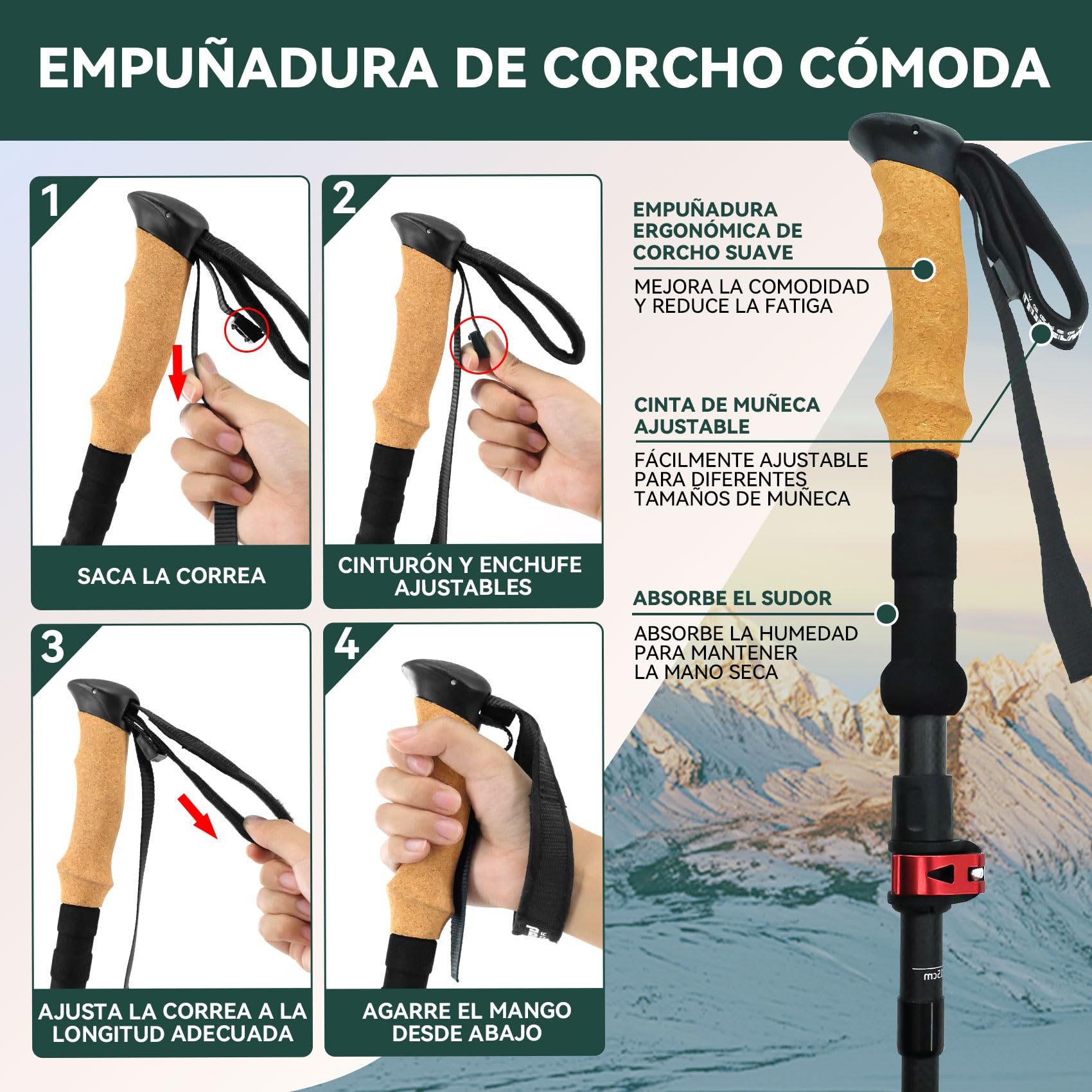 UnderwoodAggregator Bastones de Trekking de Fibra de Carbono - Paquete de 2, Bastones de Senderismo Ligeros y Ajustables para Hombres y Mujeres, Bastones Plegables con Cierre Rápido