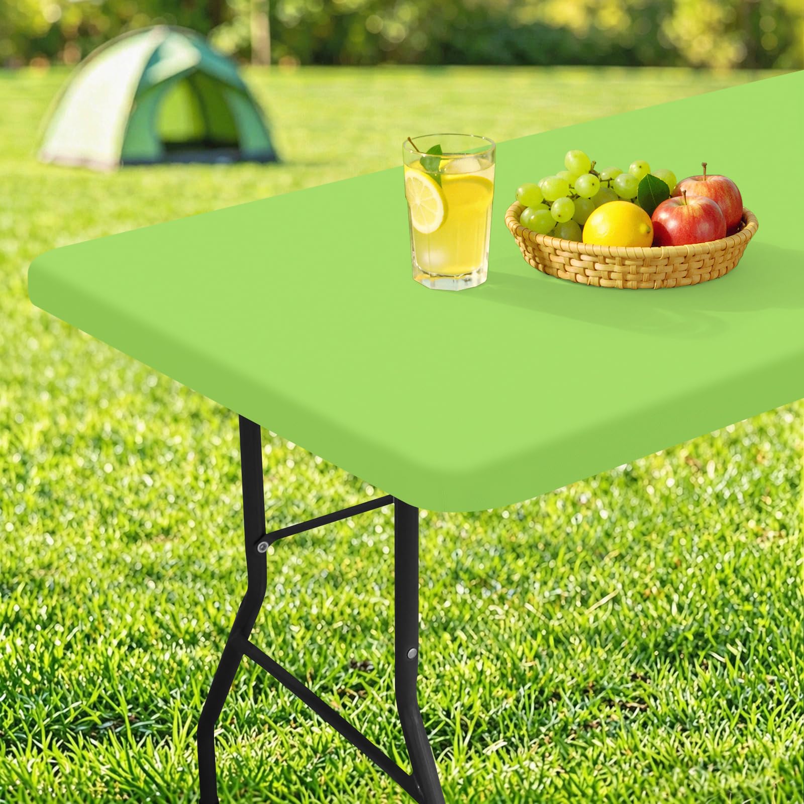 homing Rectangle Table Cloth Cover, Waterproof Polyester Elastic Fitted Tablecloth, Fits for 4 Foot Folding Tables, Washable Table Protector for Picnic, Camping, Outdoor (Lime Green, 24" x 48") — image 1
