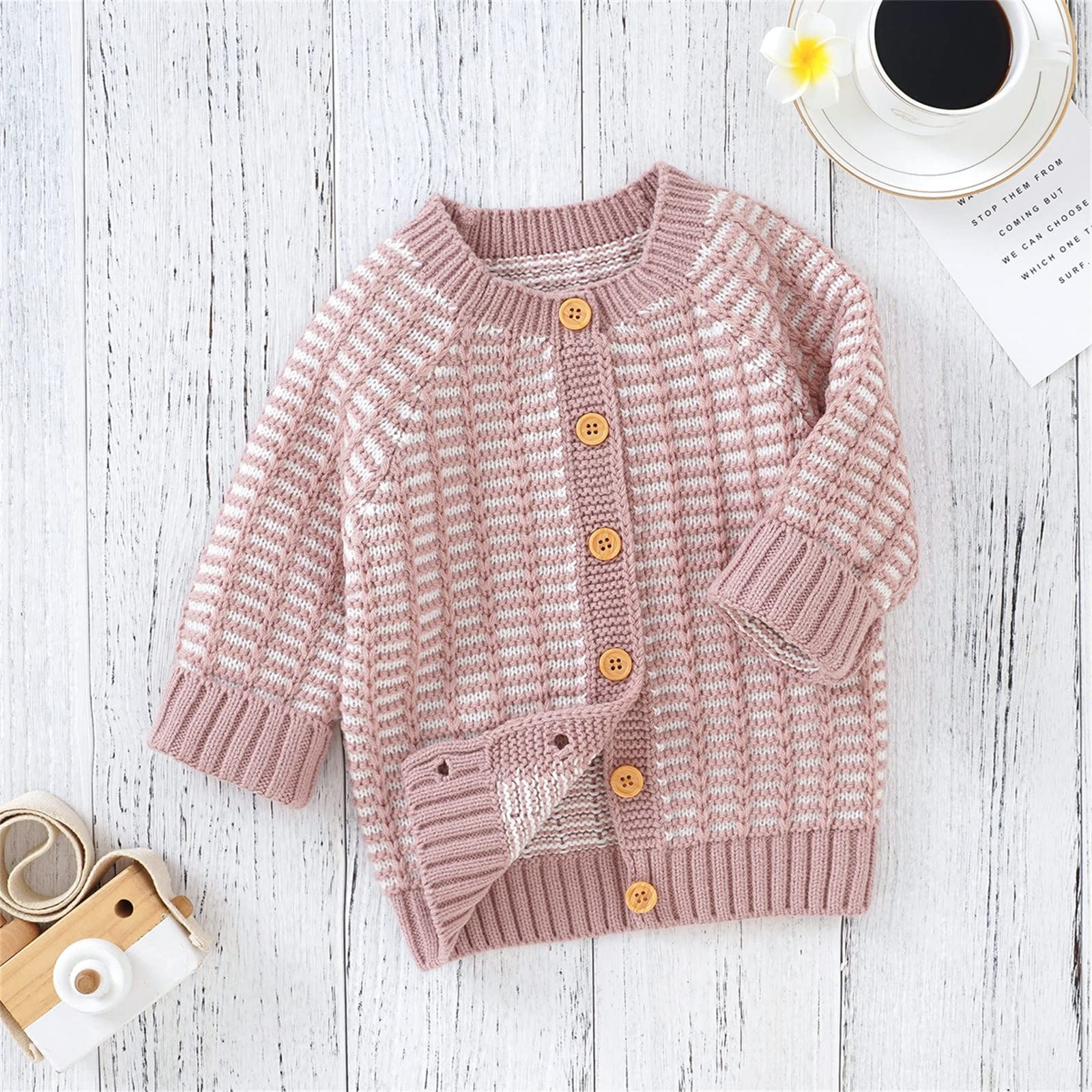 RNTOP Toddler Boy Girl Sweaters Cardigan Baby Button Down Long Sleeve Knit Sweater Tops Infant Warm (Pink, 9-12 Months)