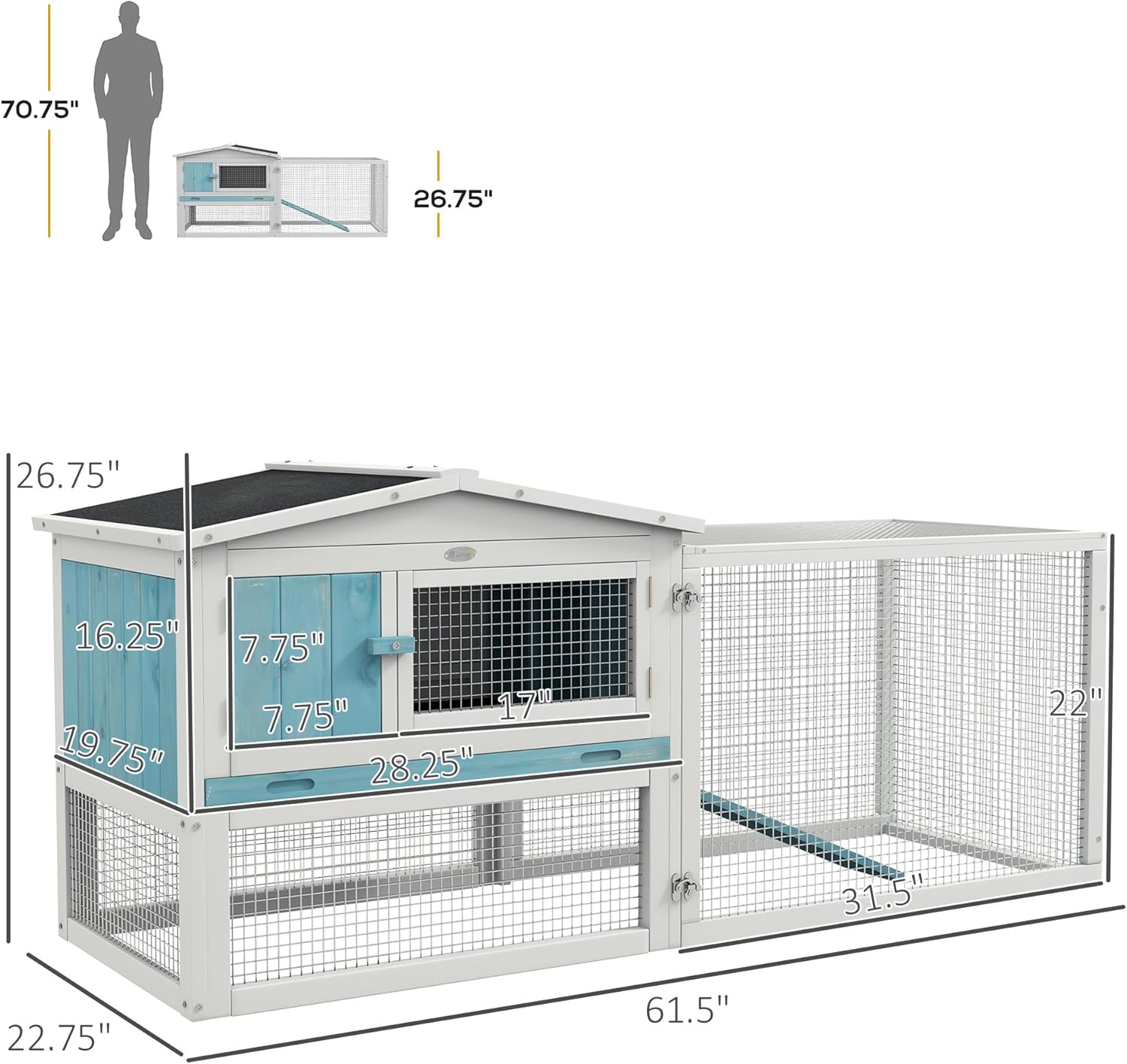 Natural Wood and Wire Outdoor Rabbit Hutch with Run