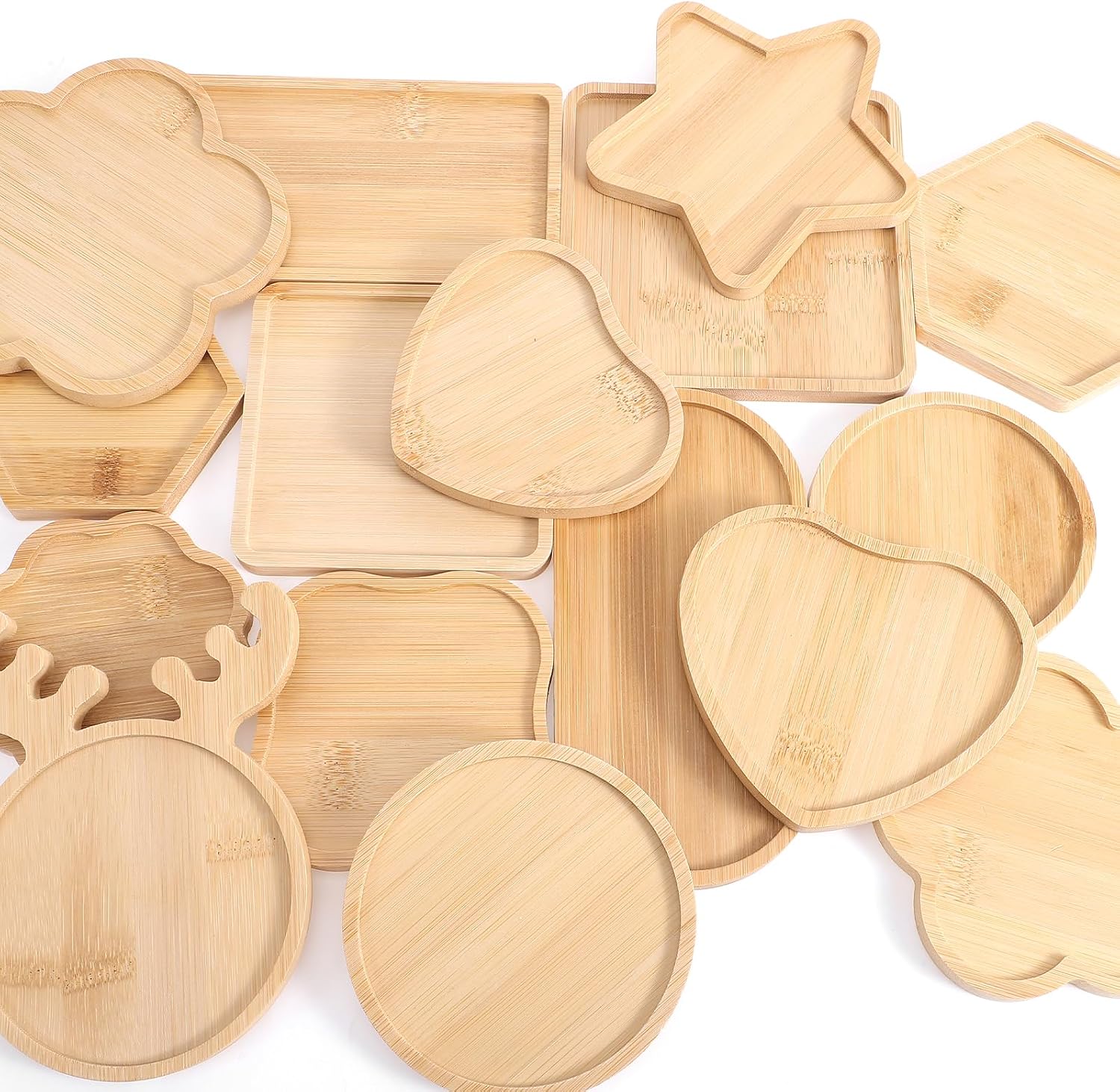 16pcs Mosaic Tiles for Crafts Wood Coasters Set, Bamboo DIY Mosaic Coaster Kit with Assorted Shapes for Adults, Natural Wooden Trays for Crafts Home Decor Projects