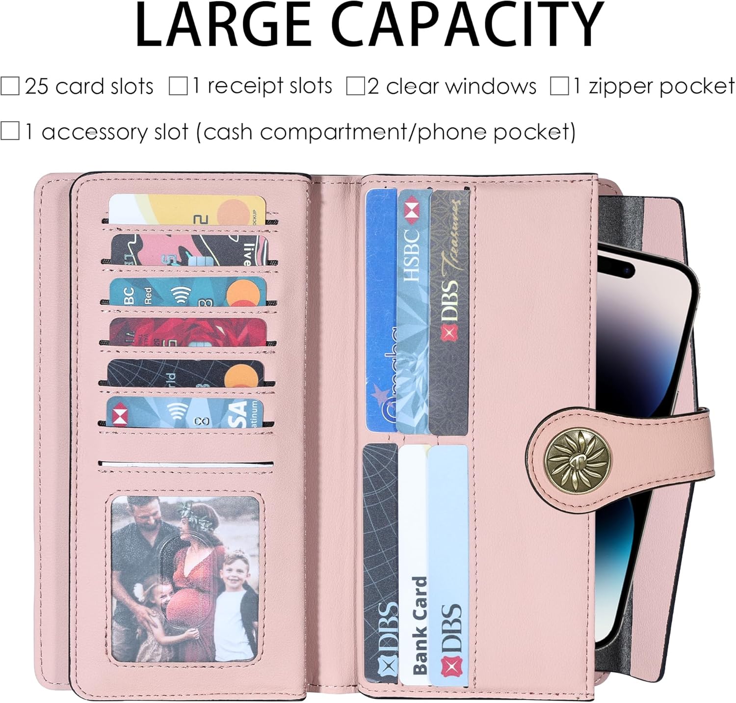 Travelambo Women's Wallet RFID Blocking Trifold Clutch Large Capacity Credit Card Holder Travel Purse - Image 4