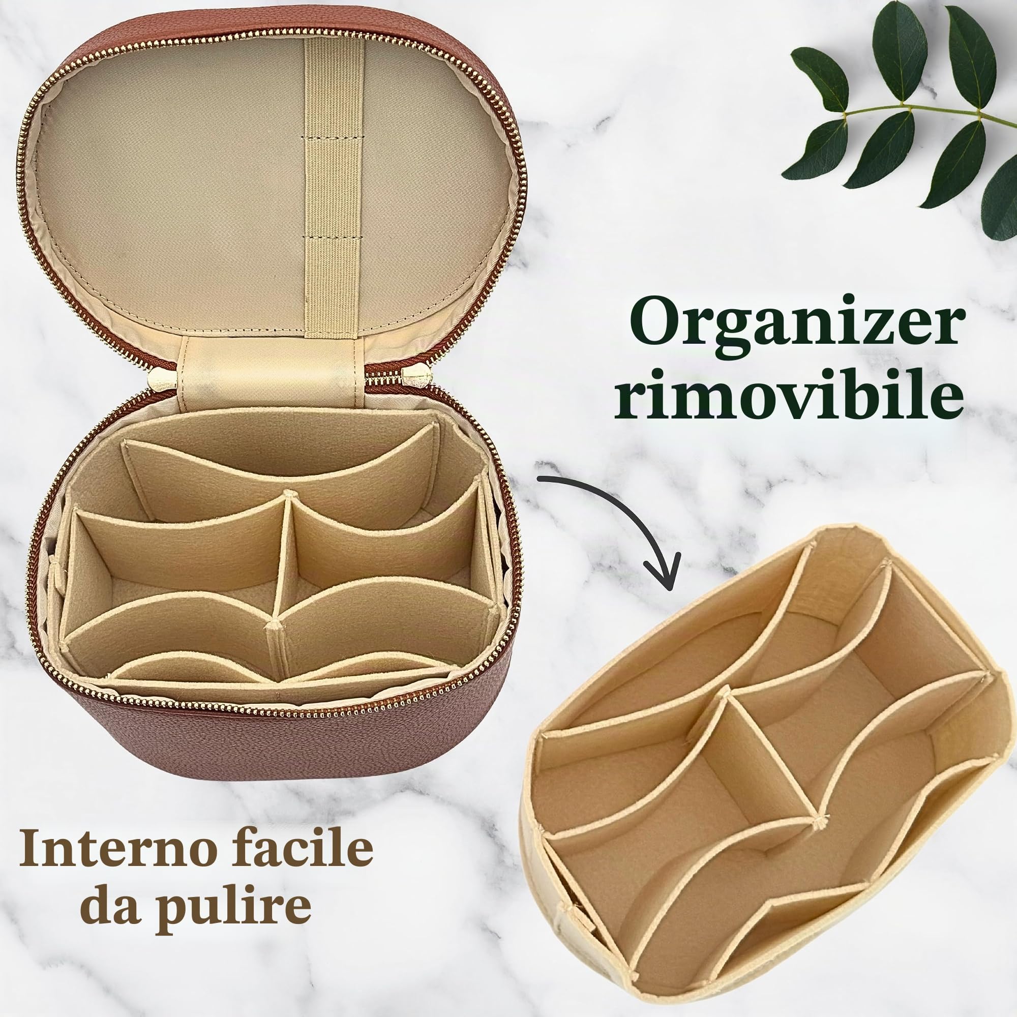 JAZD Beauty case per trucchi con divisorio organizer rimovibile, organizer da viaggio per cosmetici da donna