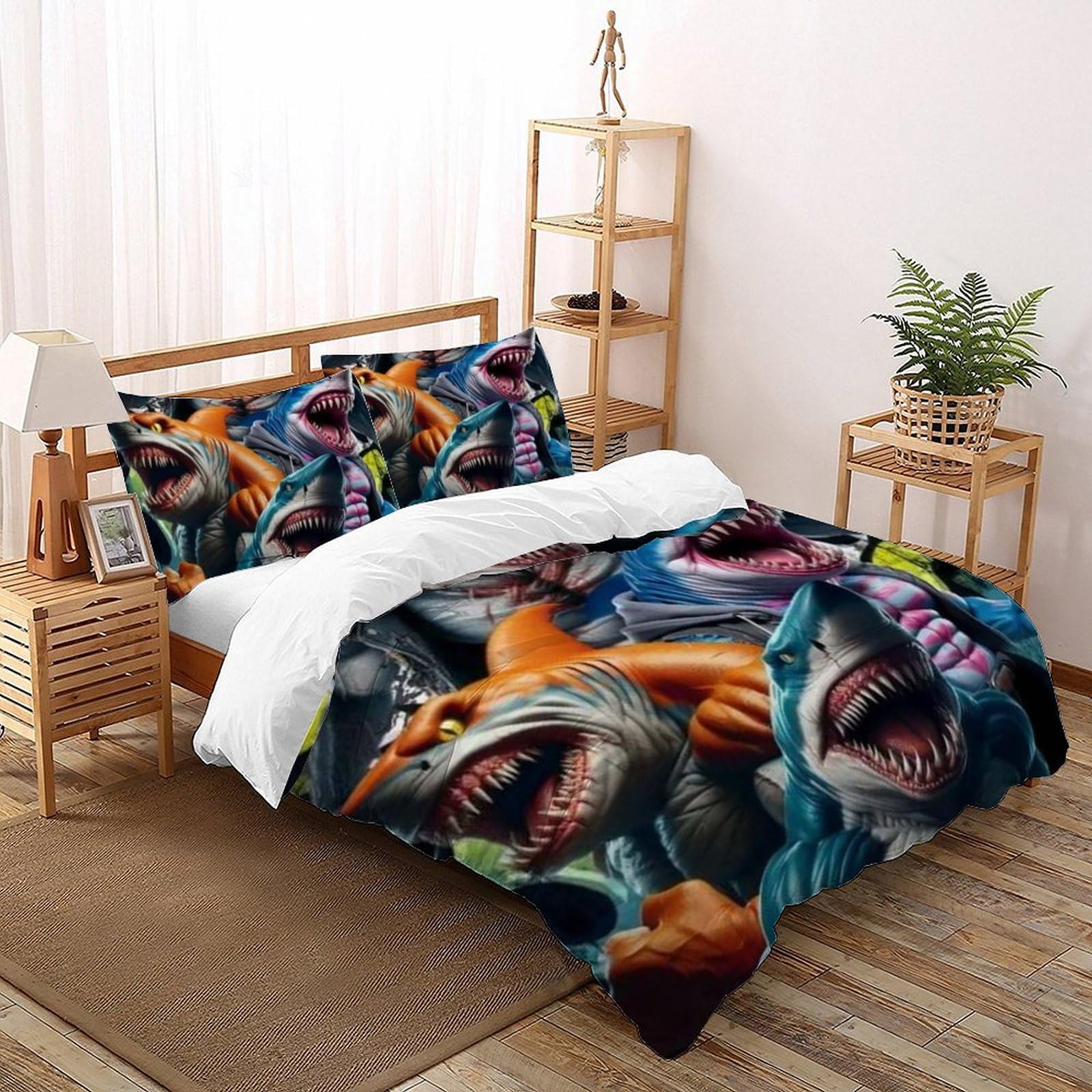 Housse de Couette Shark 220x240 Fermeture Éclair Microfibre