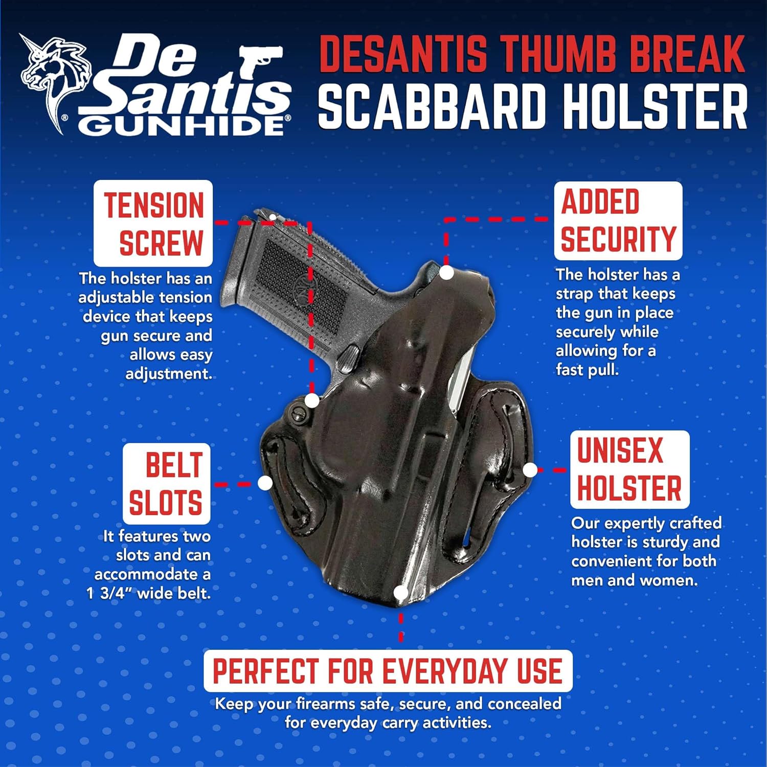 DeSantis Thumb Break Scabbard - OWB Gun Holster for Men and Women - Compatible with S&W M&P Shield 9/40, S&W M&P Shield M2.0 9/40, S&W M&P 9 Shield Plus - Black, Leather, Left Hand Draw